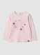 Pink organic stretch cotton T-shirt with Minnie prints for baby girl_0