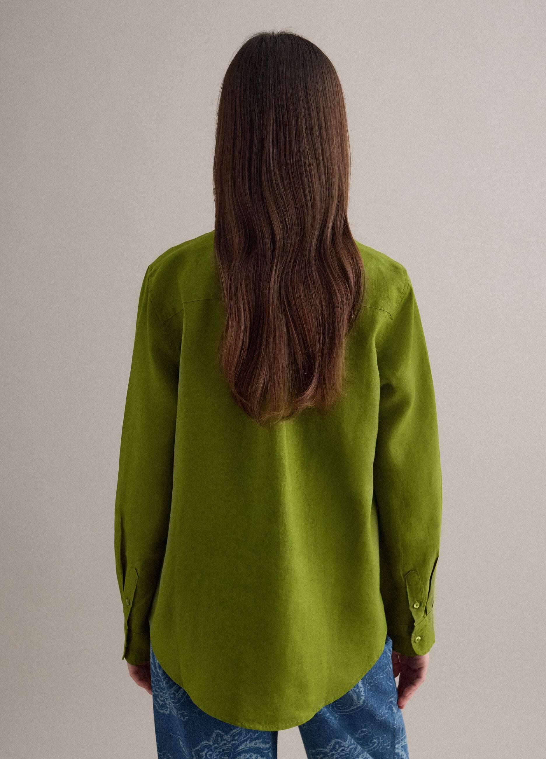 Green Pure Linen Regular Fit Shirt