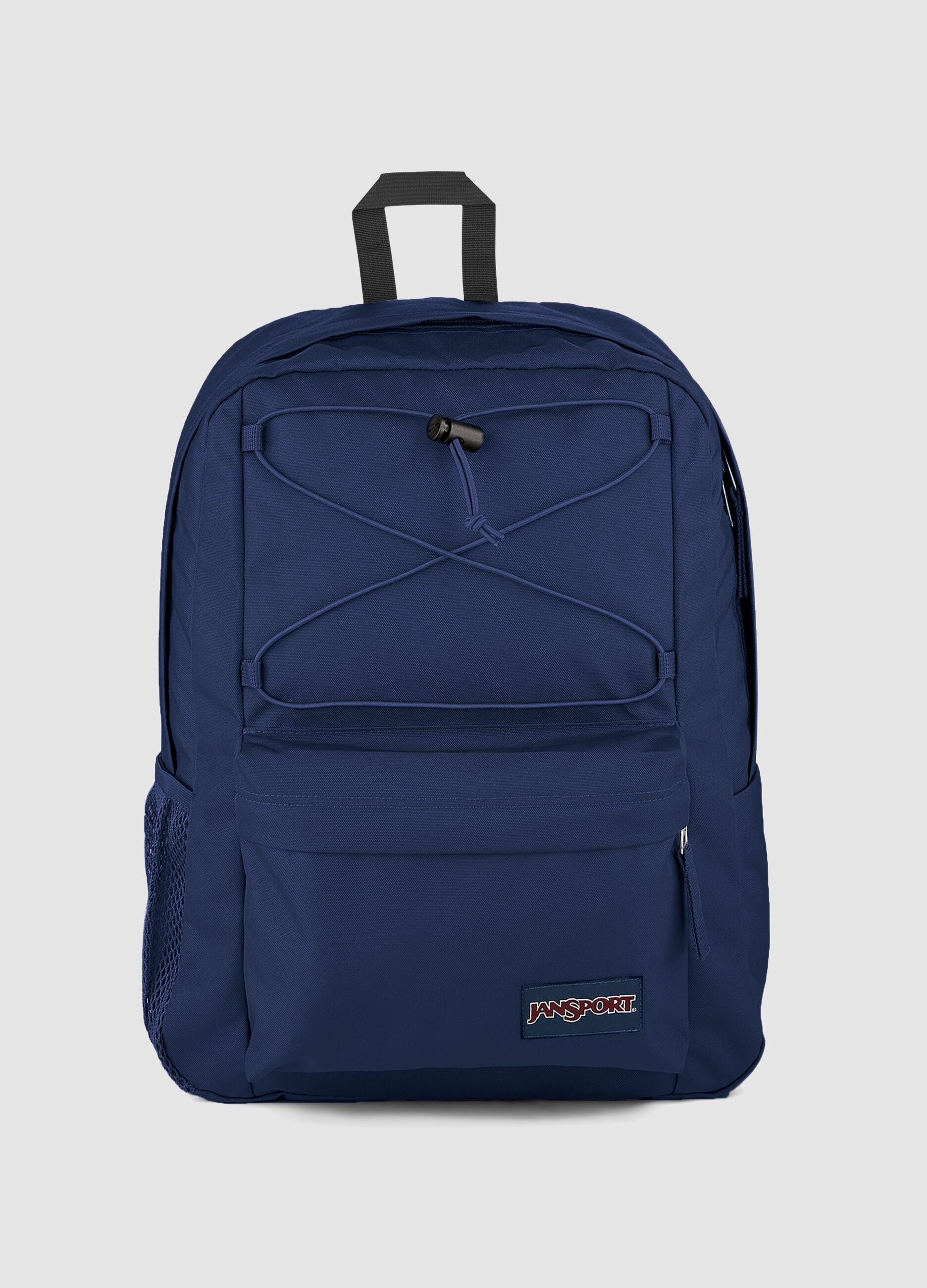 Blue backpack with front pocket and adjustable shoulder straps