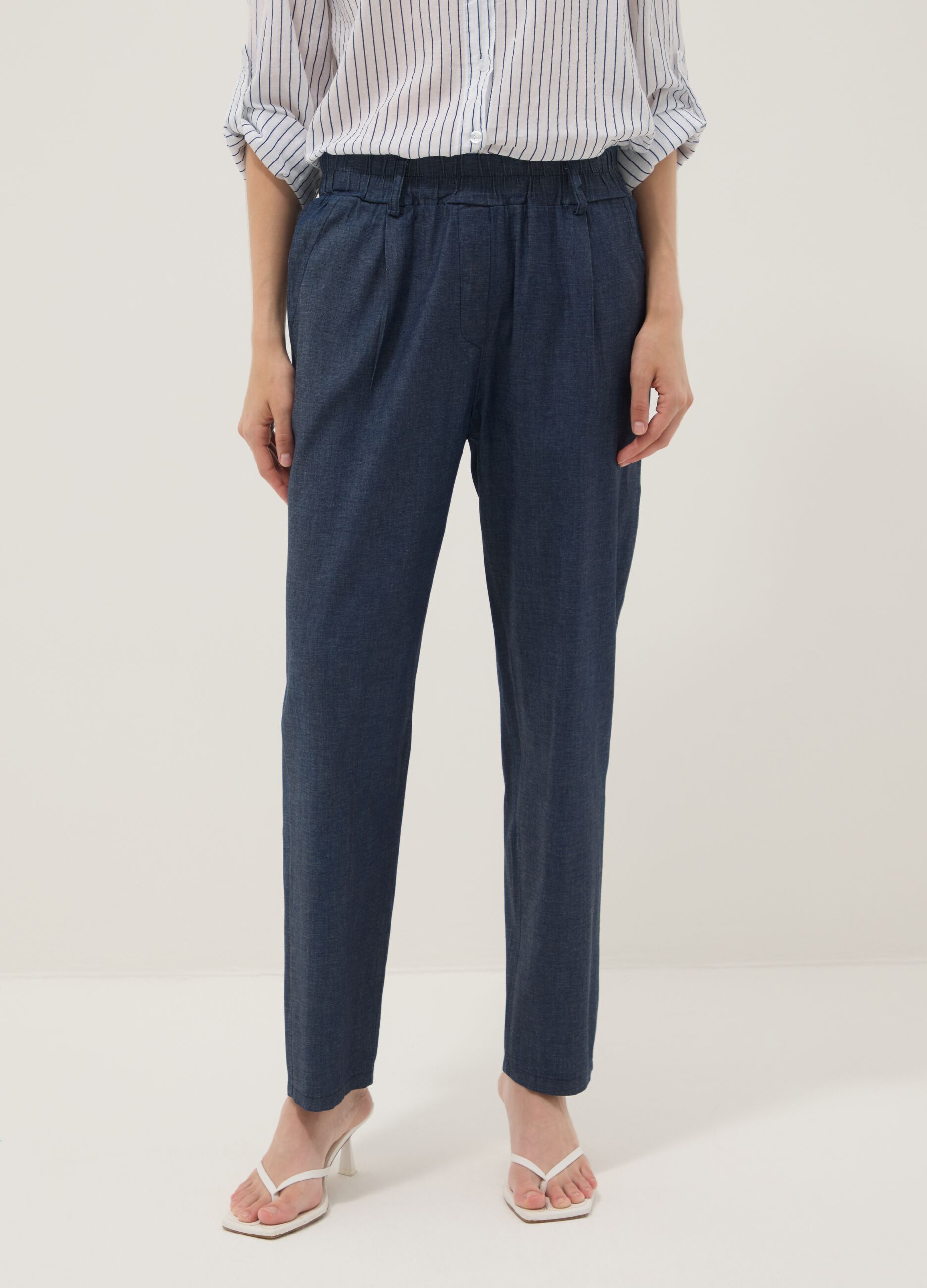 Blue stretch cotton trousers