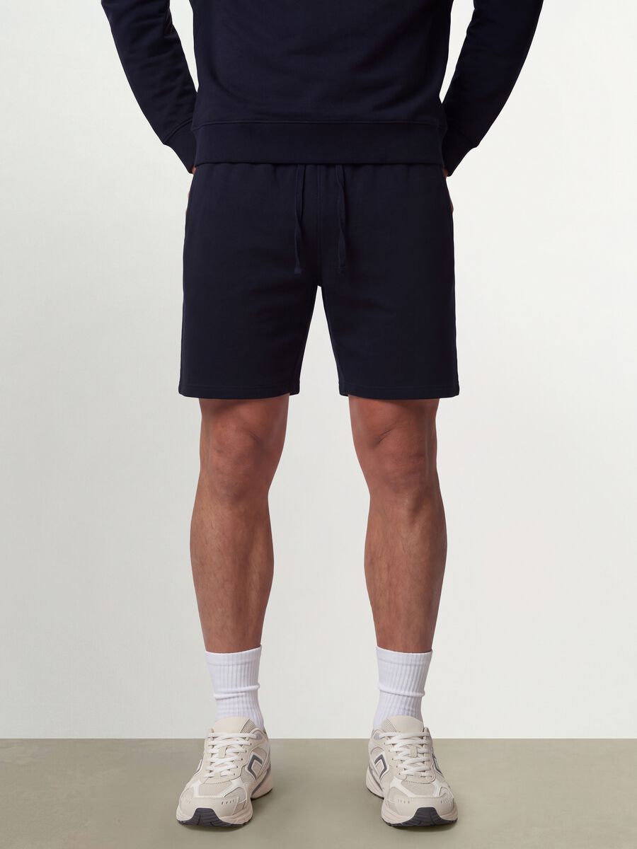 Blue cotton-blend shorts with elasticated waist, regular fit_1