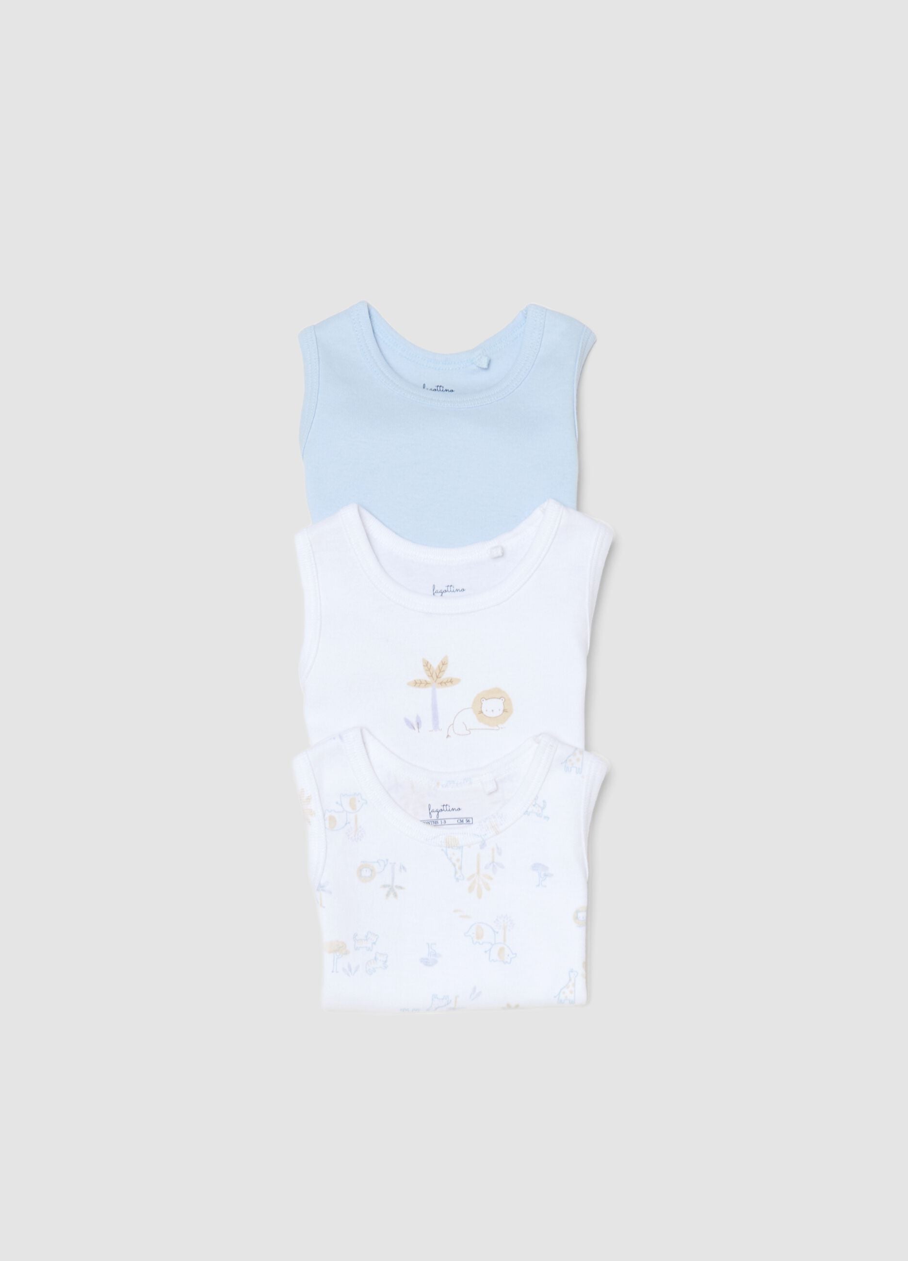 Multicolour sleeveless cotton bodysuit tripack for newborns