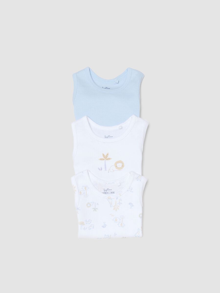 Multicolour sleeveless cotton bodysuit tripack for newborns_2