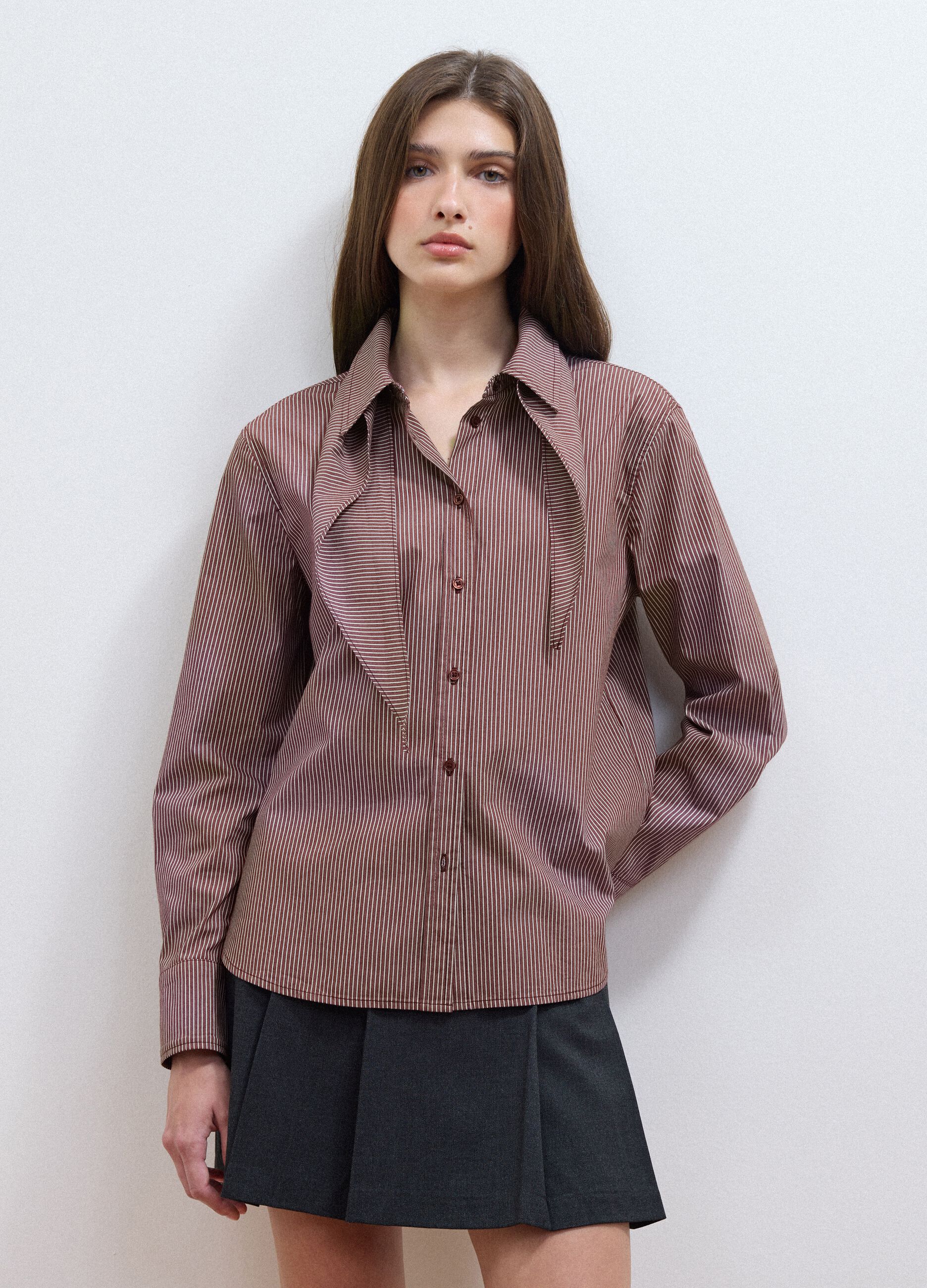 Multicolour stretch cotton shirt with scarf collar