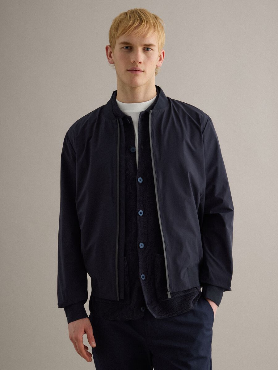 Blue regular fit bomber jacket with full zip_1