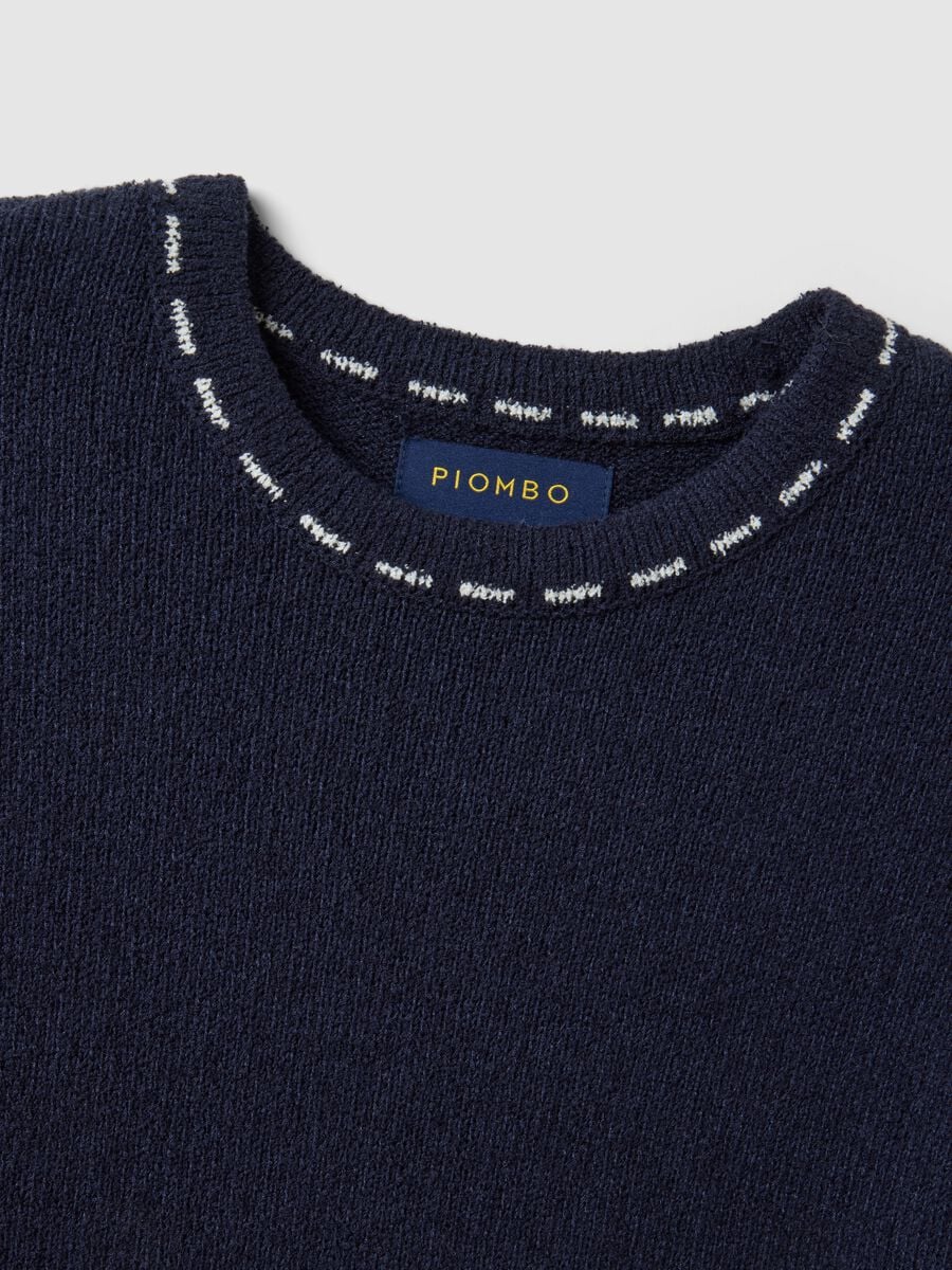 Maglione in misto cotone blu regular fit con cuciture a contrasto_5