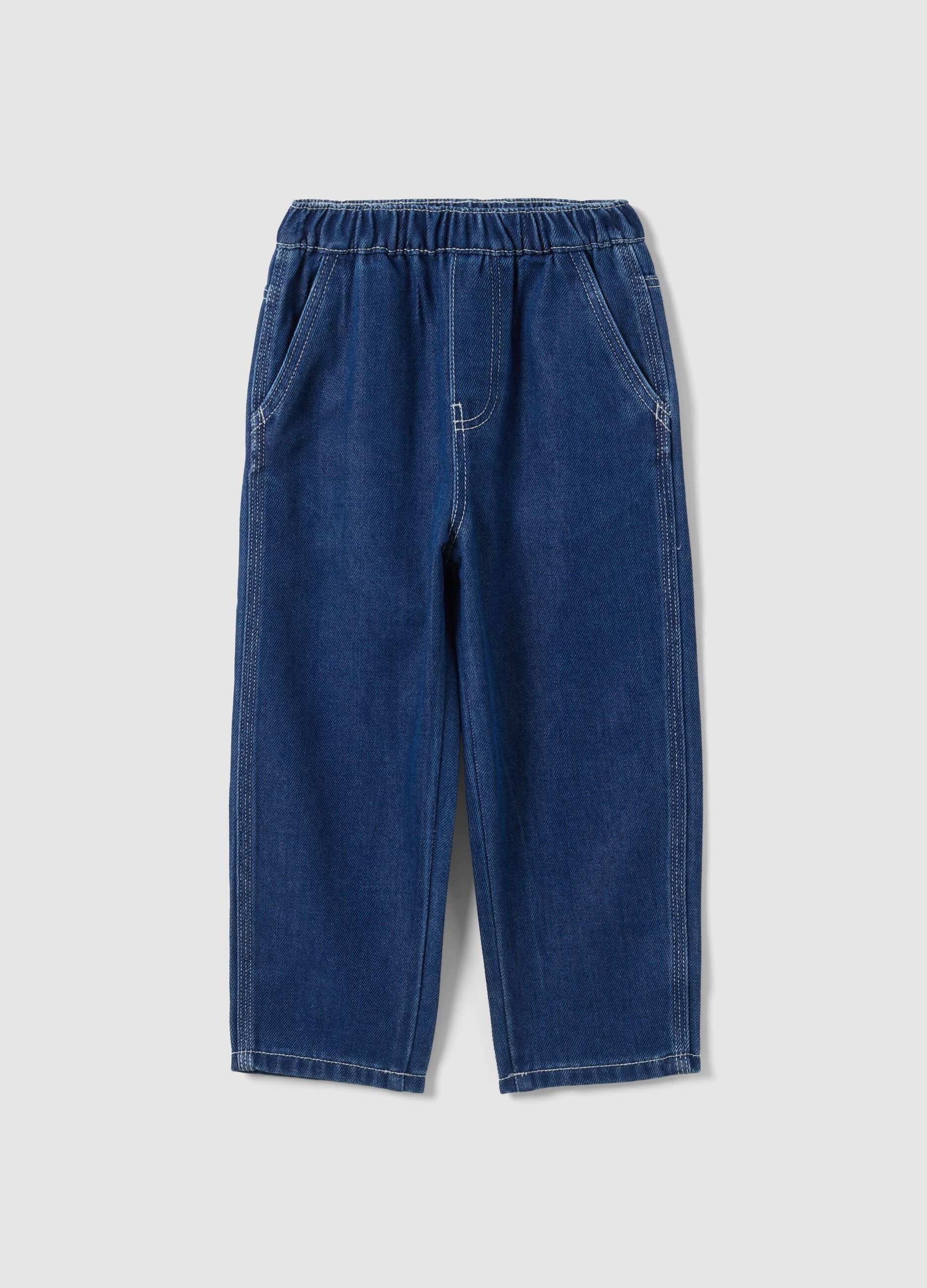 Blue cotton and viscose blend joggers with elasticated waistband for boys
