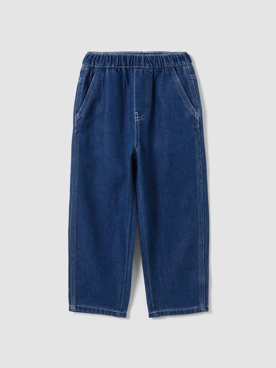 Blue cotton and viscose blend joggers with elasticated waistband for boys_0