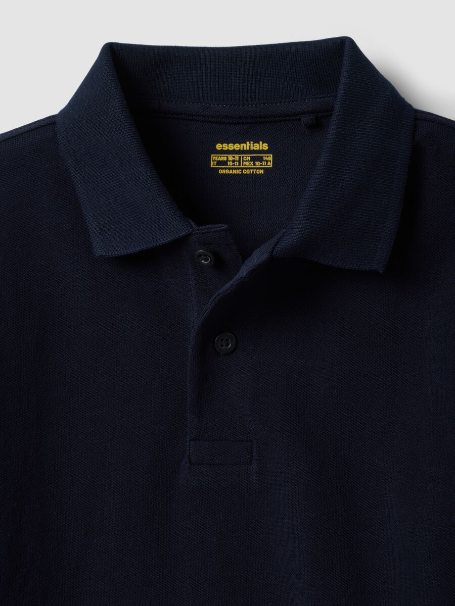 Polo blu in piquet di puro cotone organico regular fit per ragazzo_2