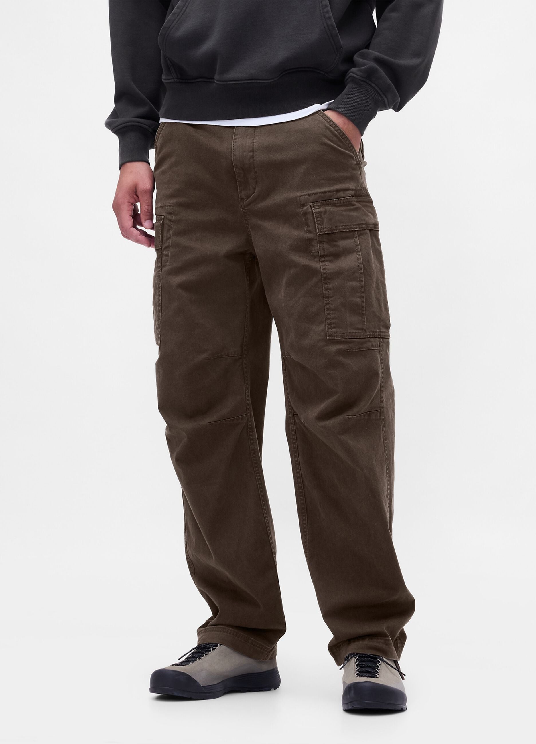 Brown Stretch Cotton Cargo Trousers