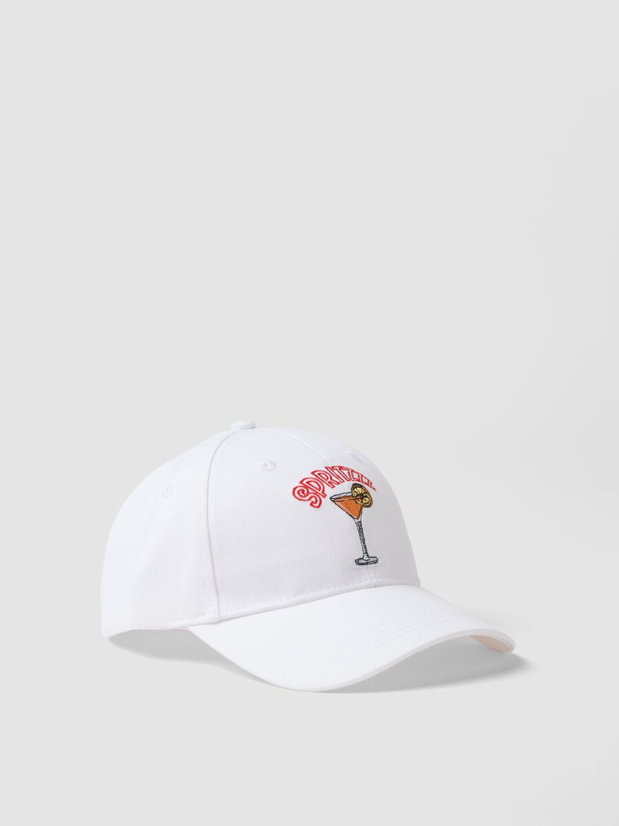 White pure cotton baseball cap with Spritz embroidery_0