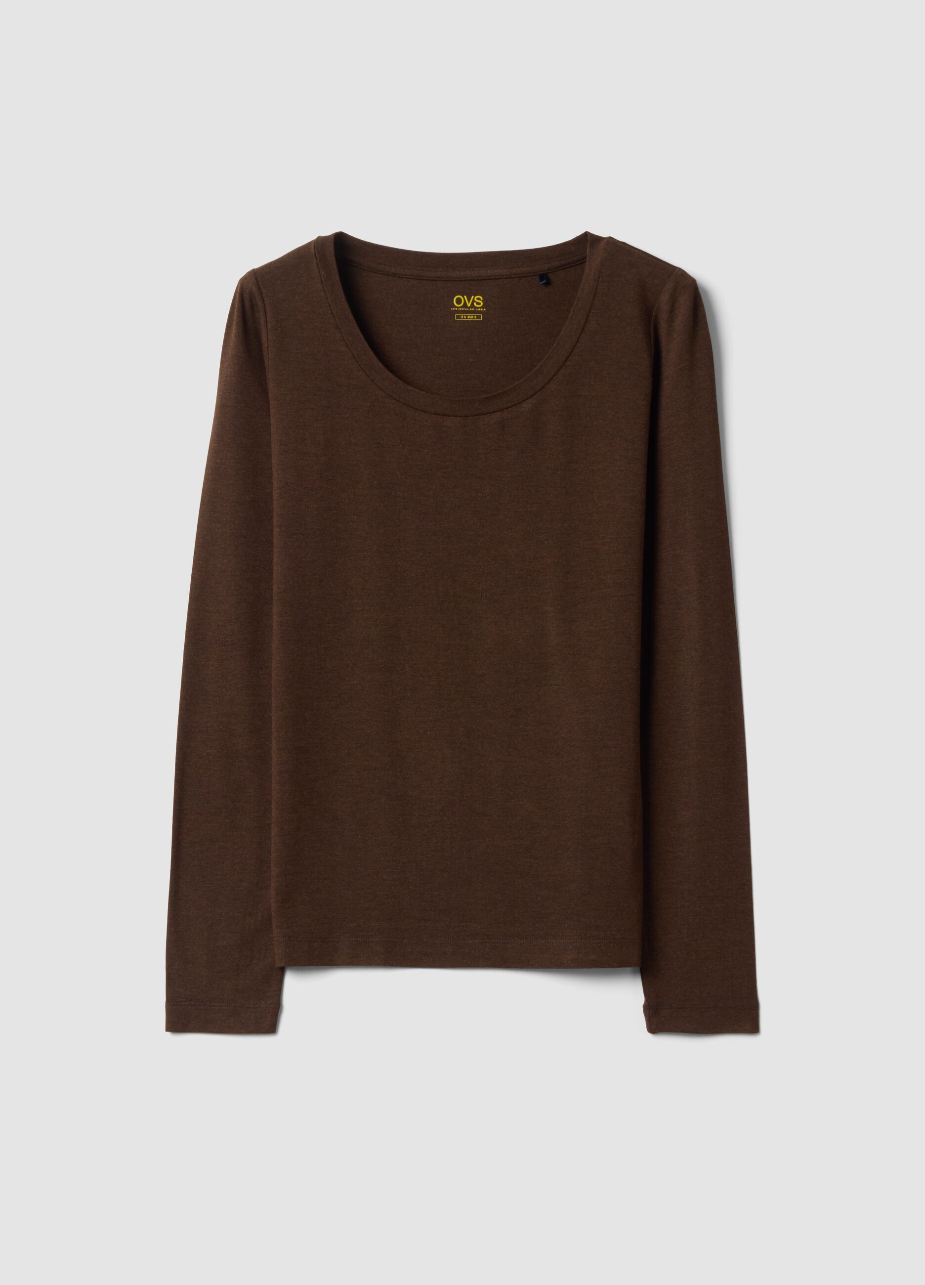 Brown stretch-viscose crew-neck slim-fit T-shirt