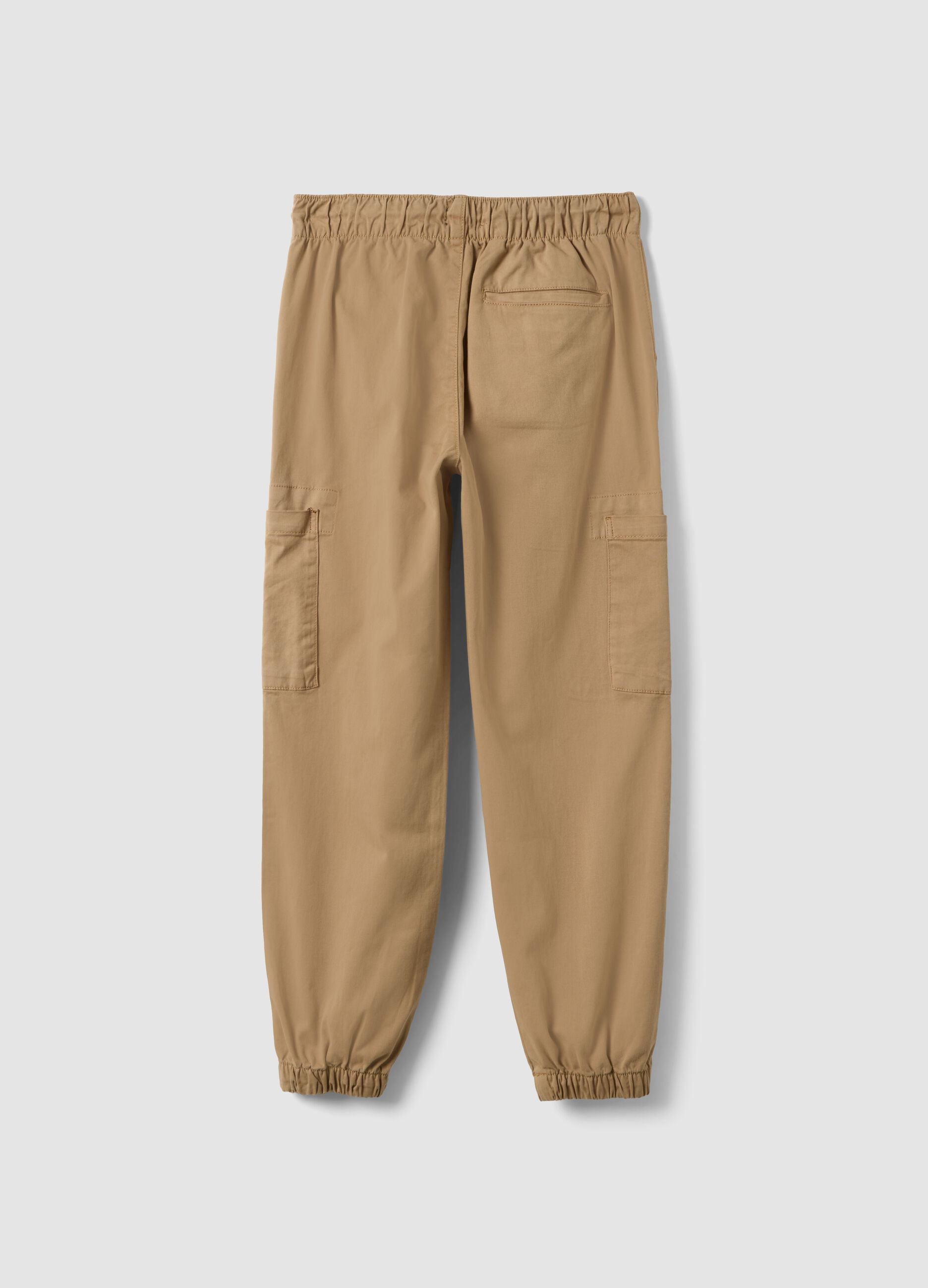 Brown stretch cotton cargo joggers