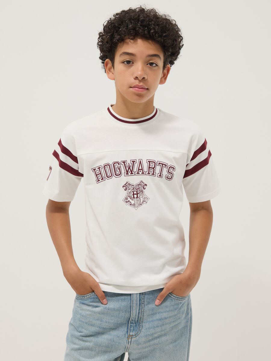 T-shirt bianca in puro cotone con stampa Harry Potter relaxed fit_0