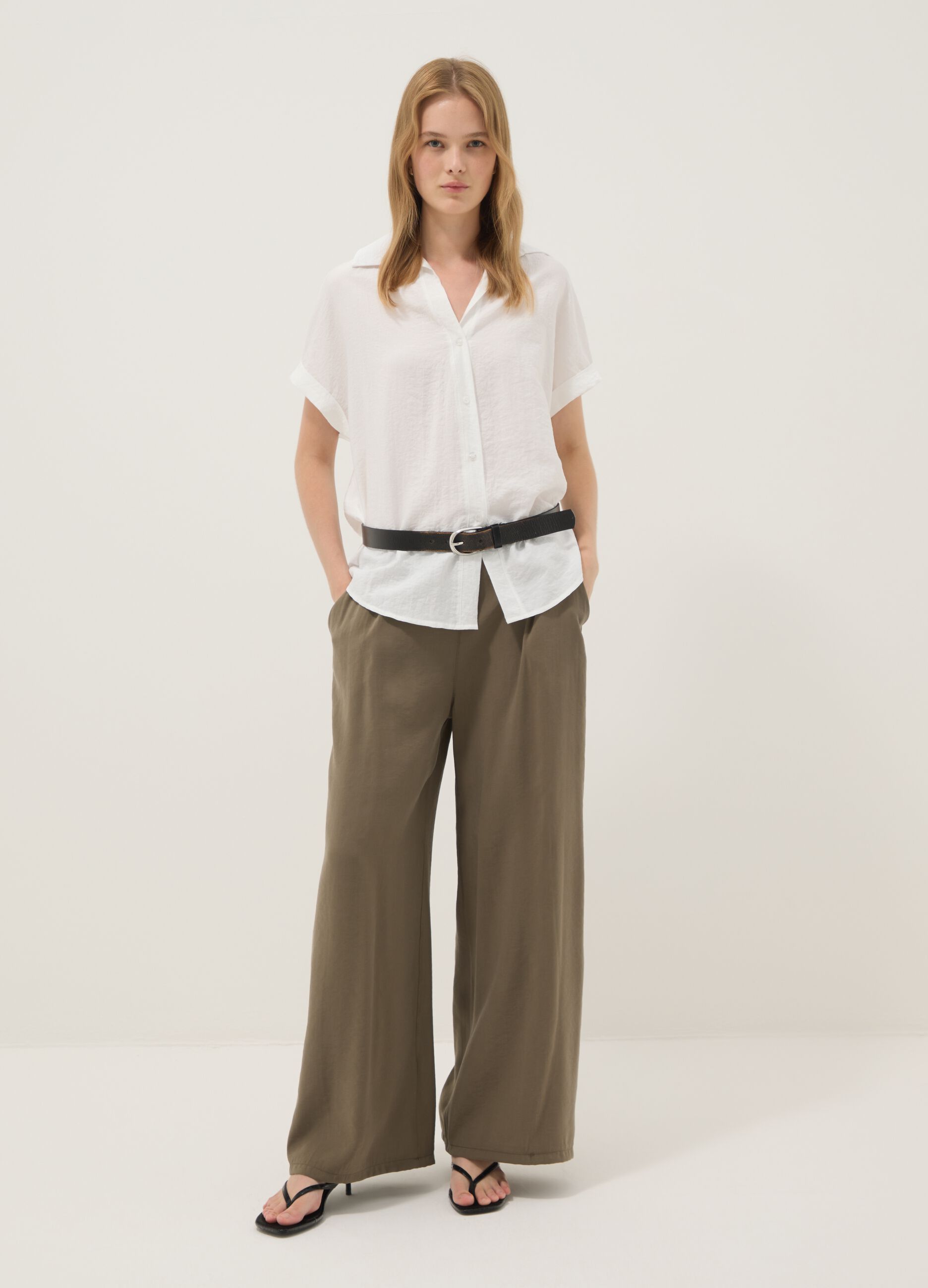 Green viscose-blend palazzo trousers