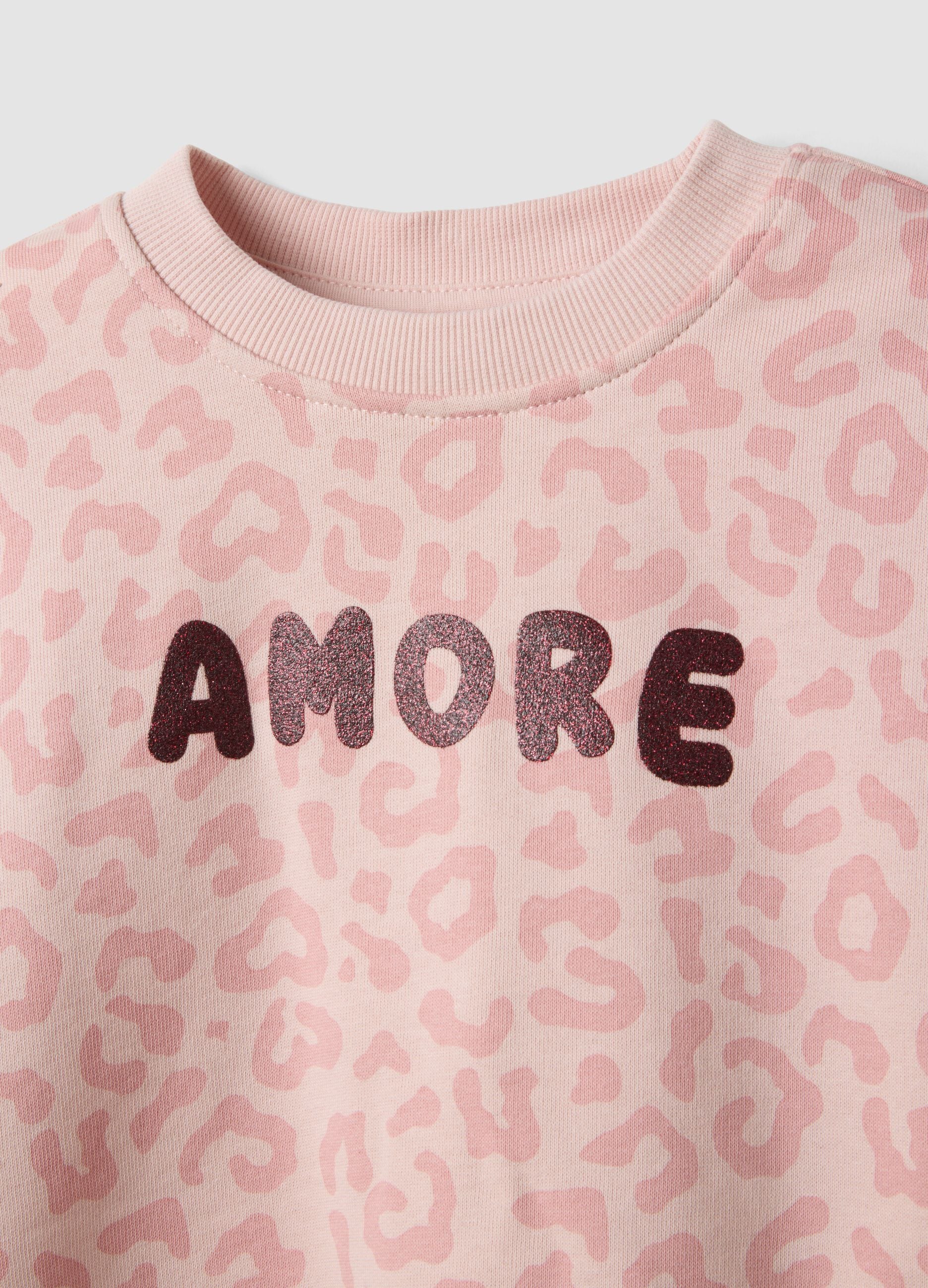 Multicolour pure cotton set with animal-print sweatshirt for girls