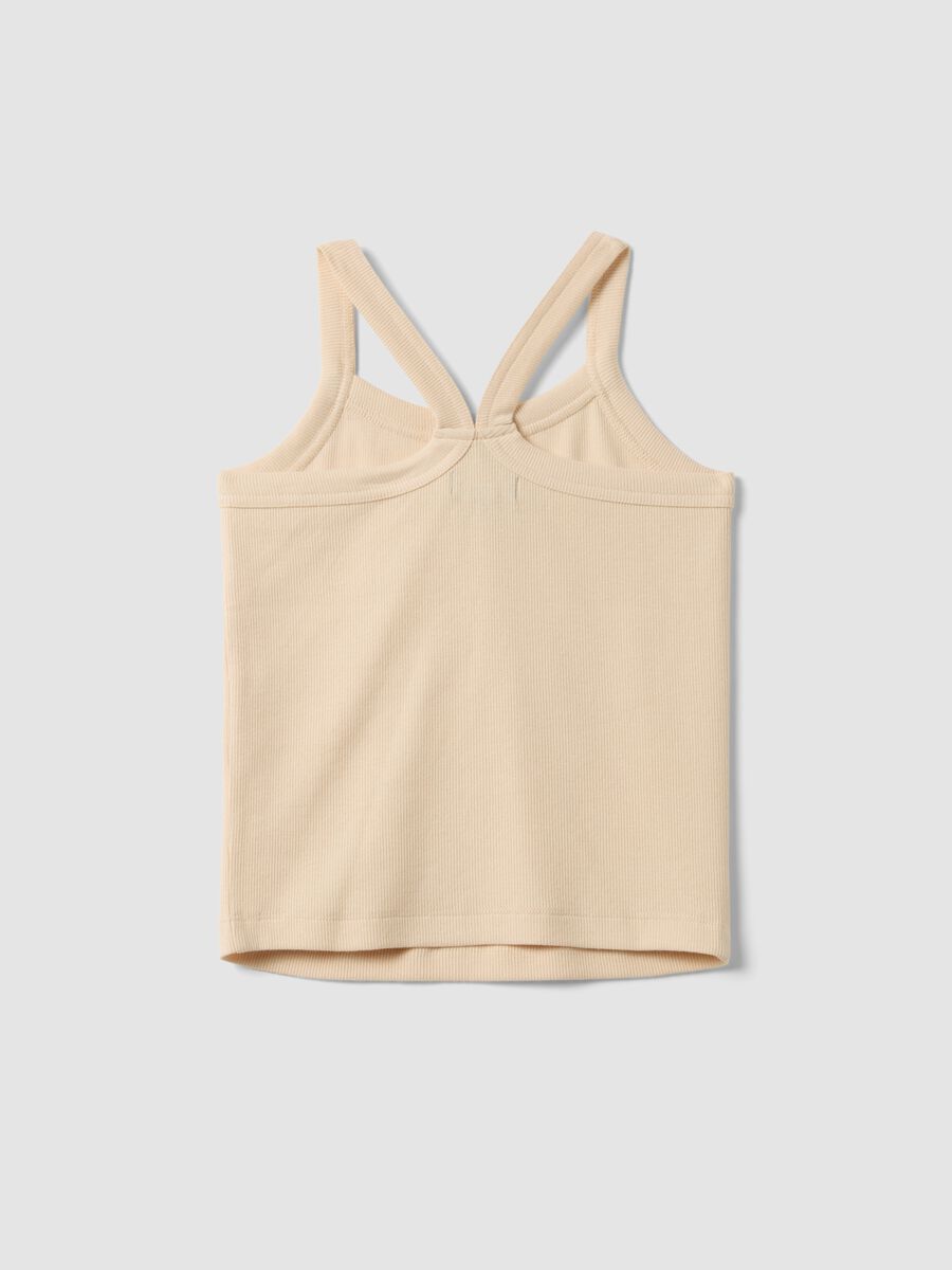 Tank top fitted beige in cotone elasticizzato a coste da ragazza_4