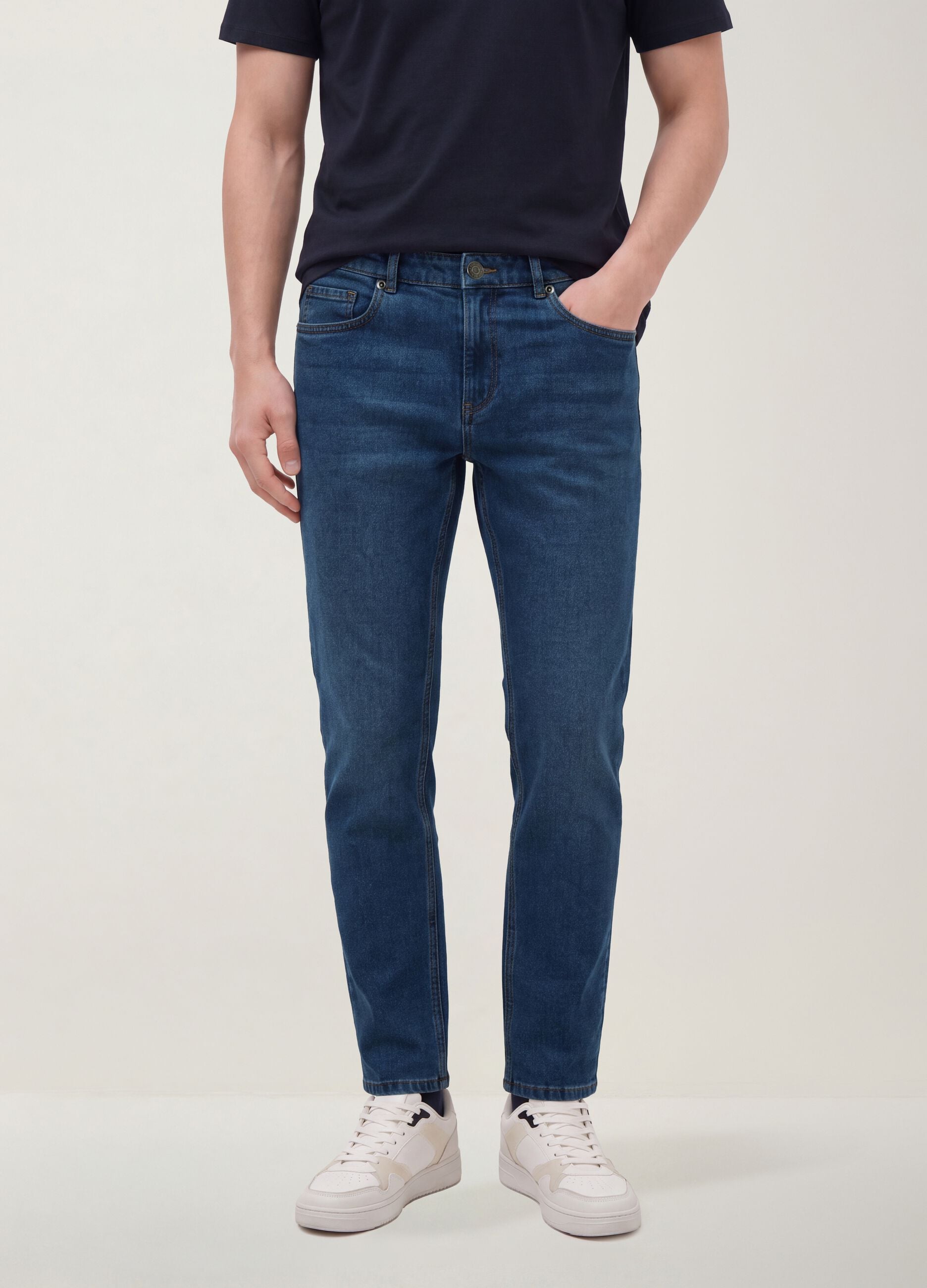 Blue denim slim-fit jeans in cotton and viscose blend