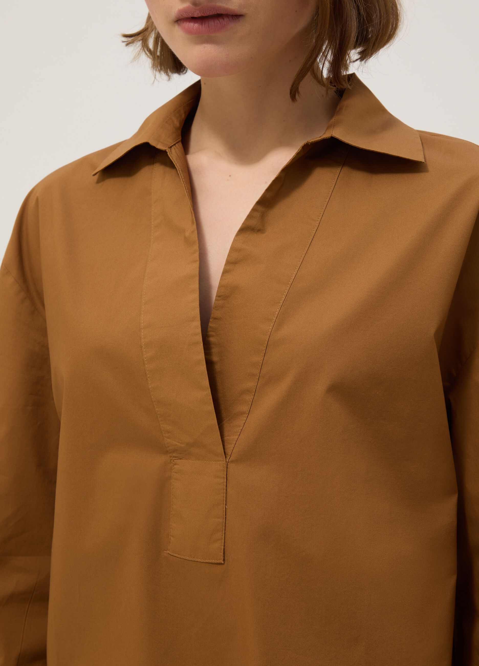 Brown regular fit pure cotton shirt without buttons