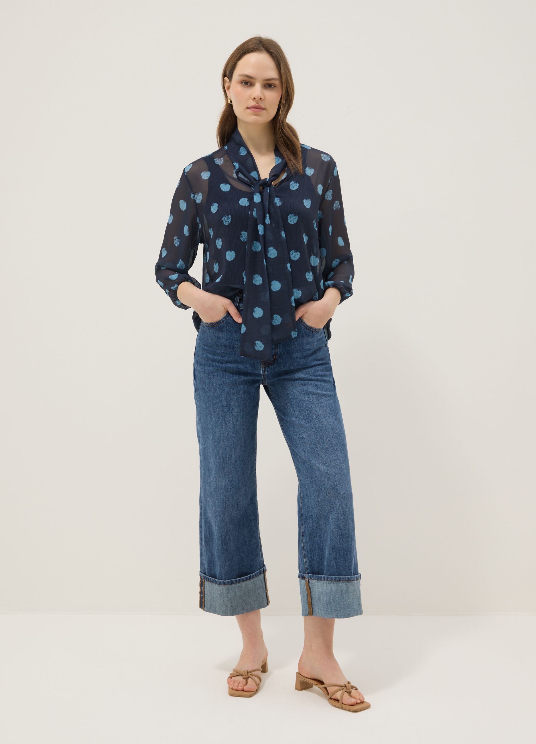 Multicolour Long Sleeve Blouse with Polka Dots, Regular Fit
