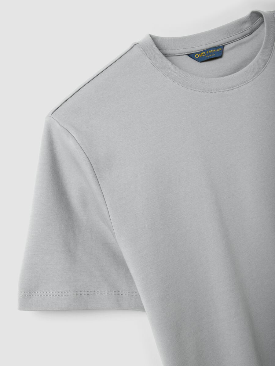 Grey slim-fit T-shirt in pure mercerised cotton_5