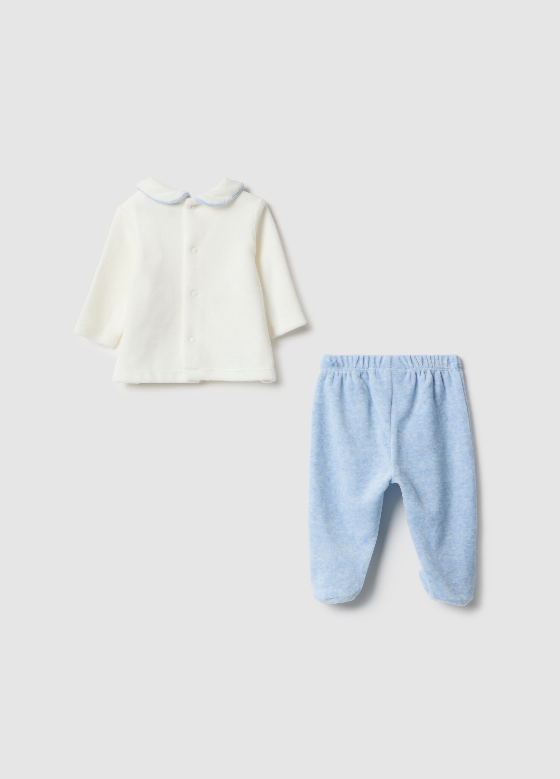 Baby set in white and blue cotton blend