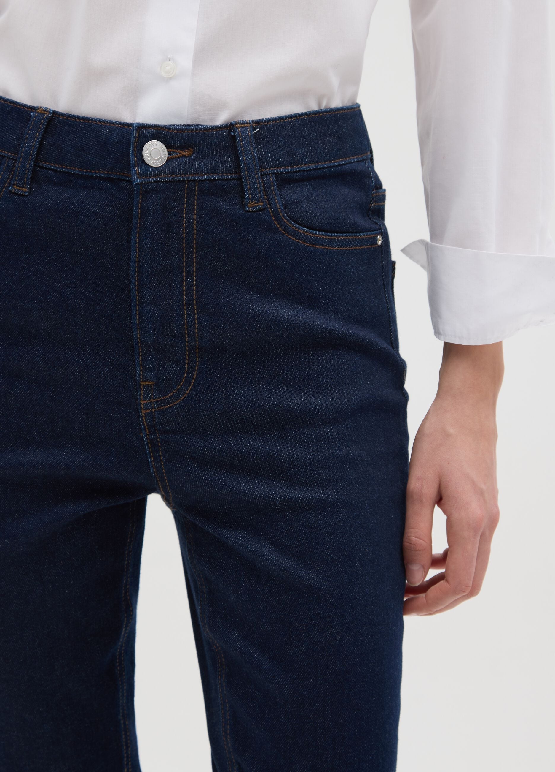 High-waisted stretch cotton blue skinny jeans