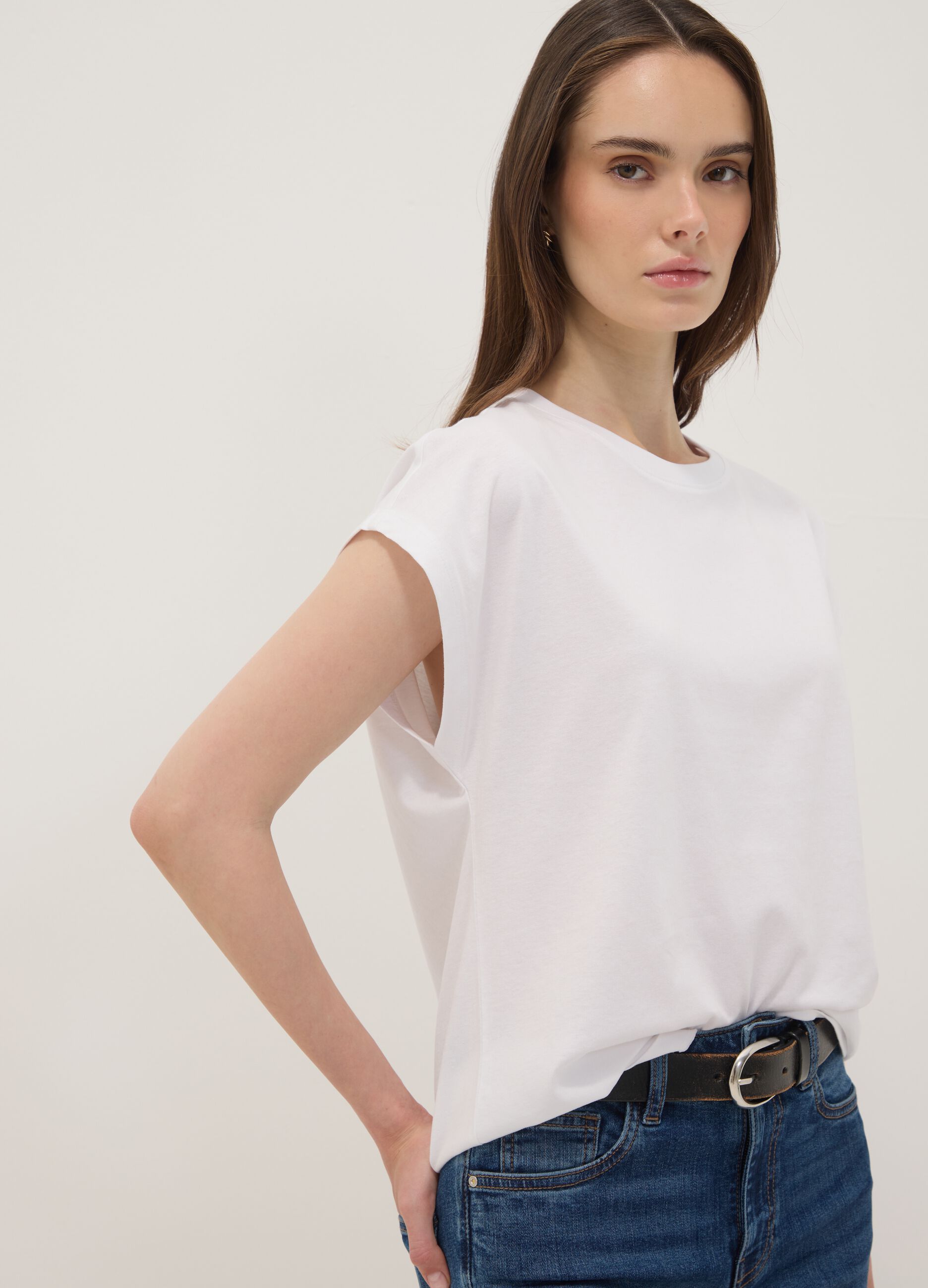 White pure cotton short-sleeve T-shirt, regular fit