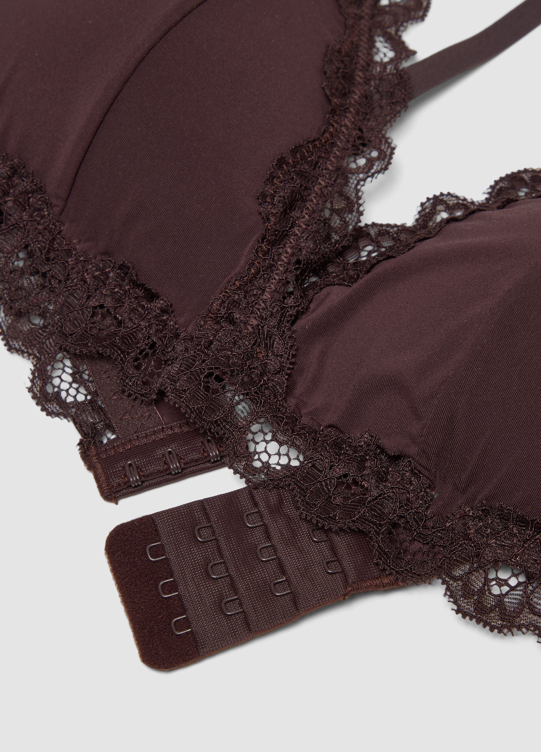 Brown stretch microfibre triangle bra with lace