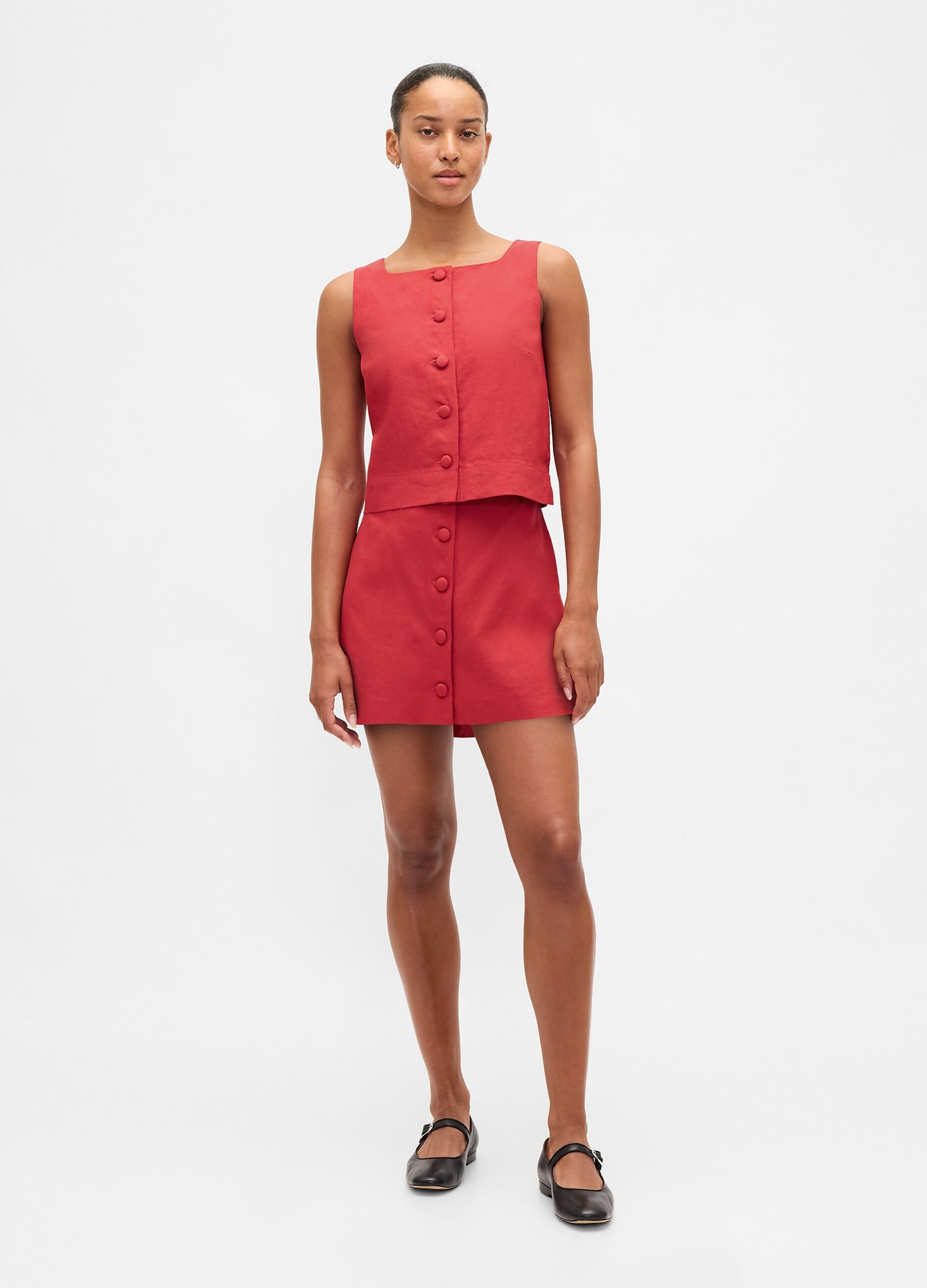 Red linen-blend skirt regular fit