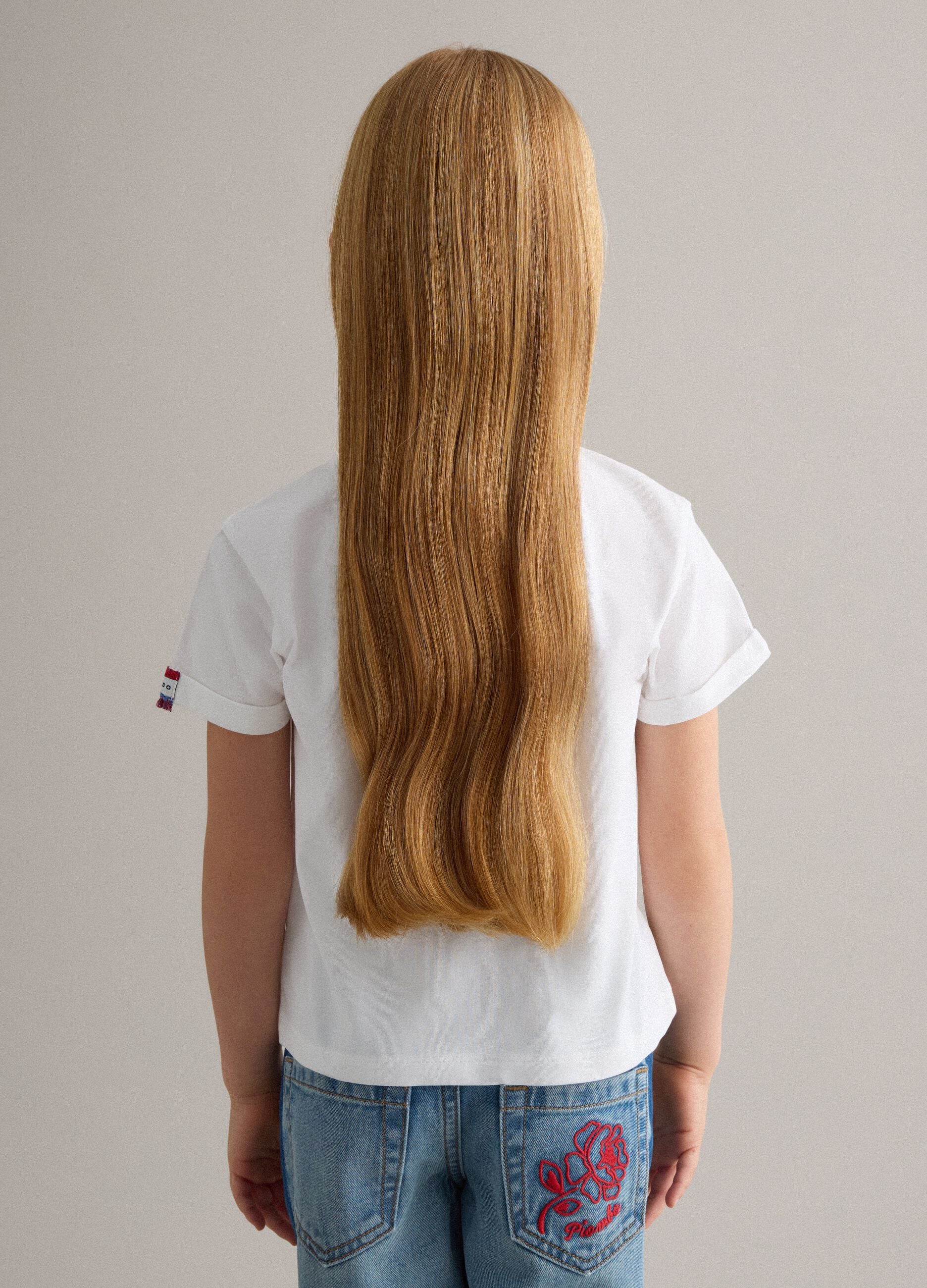 Girls' White Regular Fit Stretch Cotton T-shirt with Print