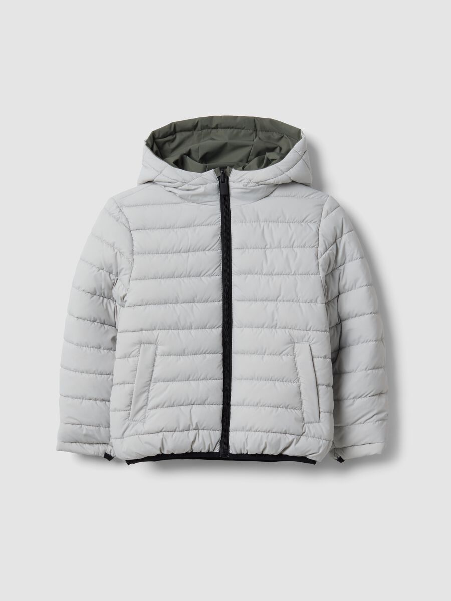 Grey reversible ultralight hooded zip jacket for boys_0