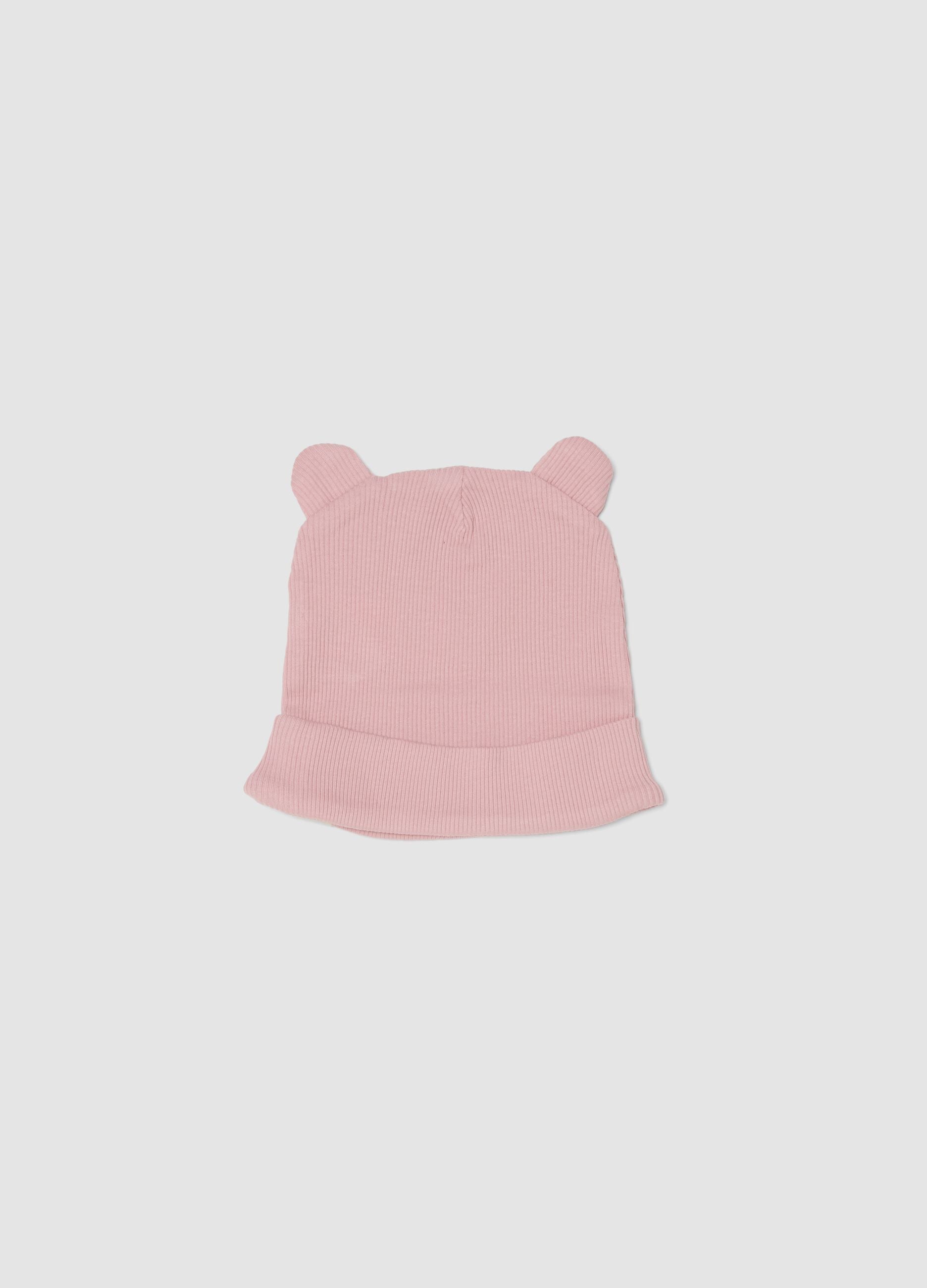 Pink baby hat in pure cotton with ears