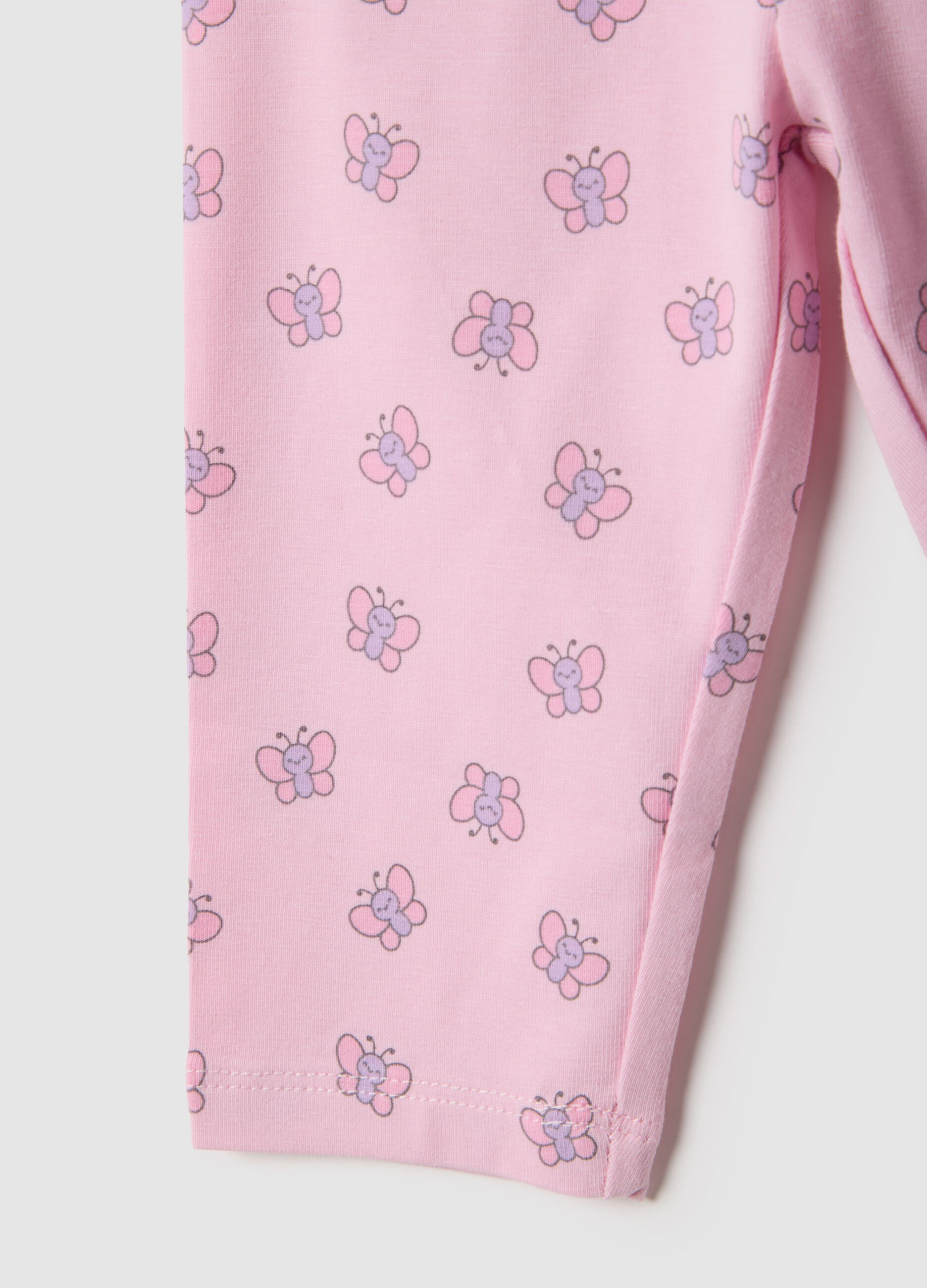 Girls' Pink Stretch Cotton Skinny Fit Leggings with Butterflies