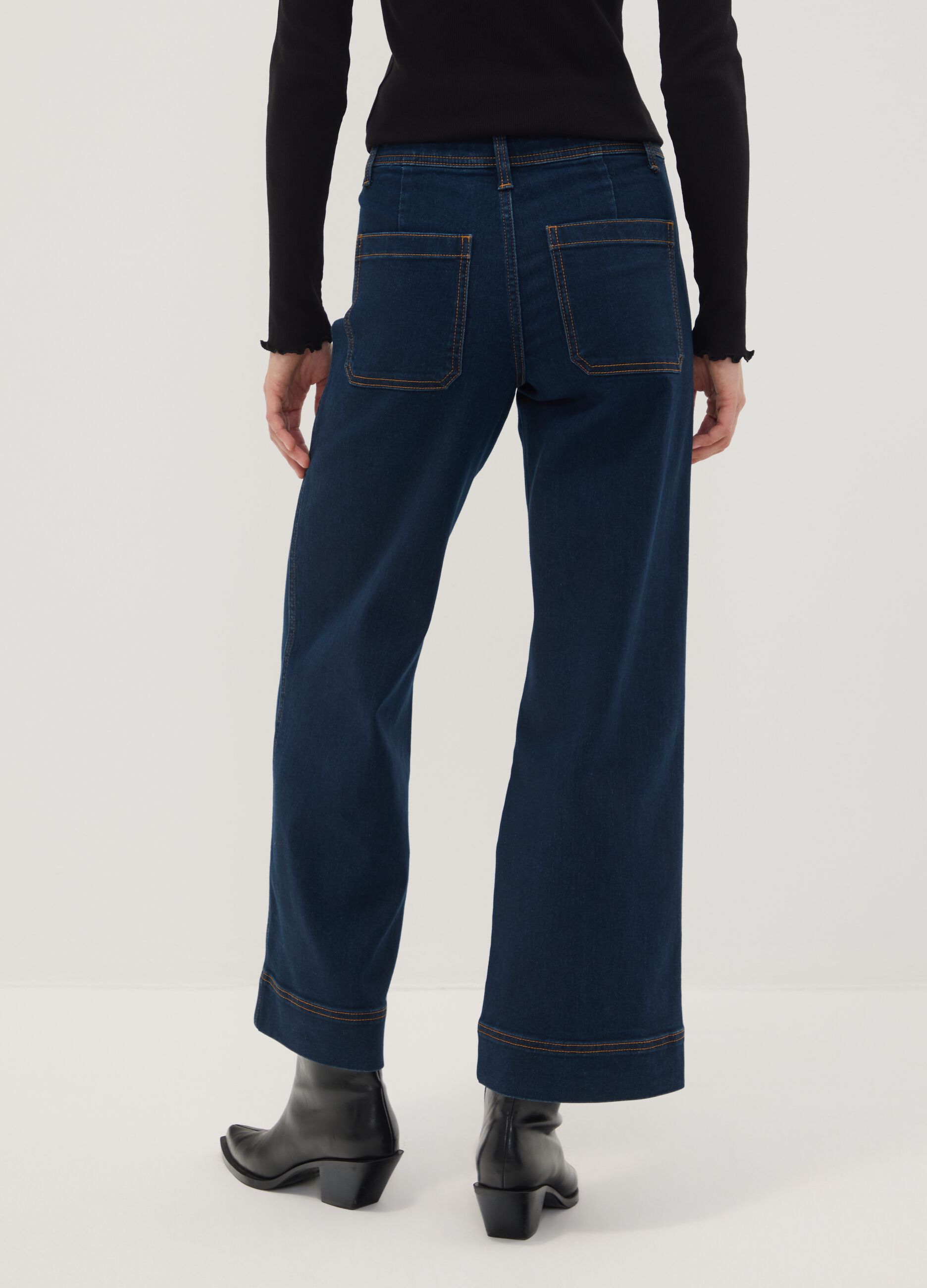 Blue wide-leg jeans in stretch cotton