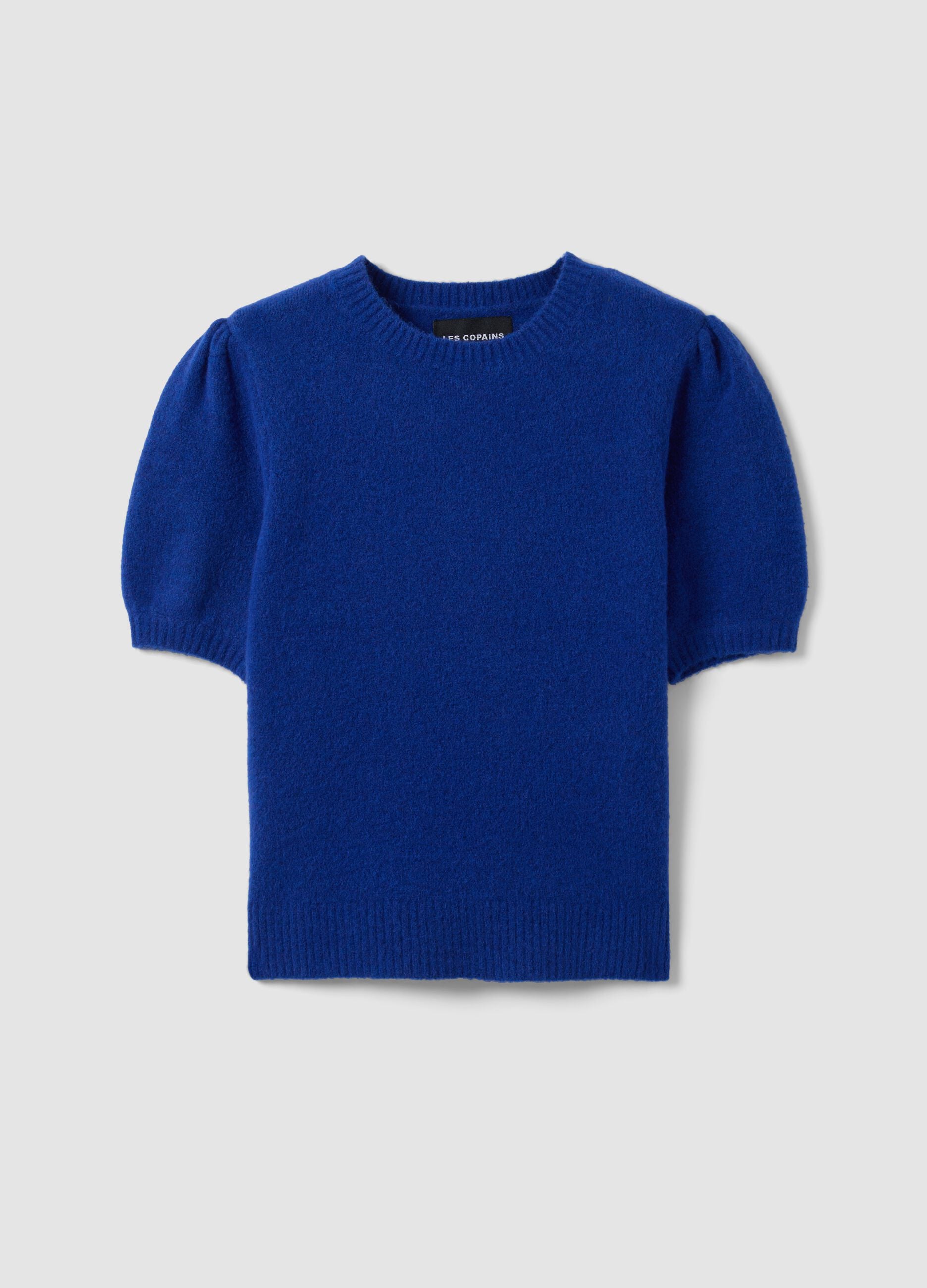 Blue stretch viscose crew-neck top, regular fit