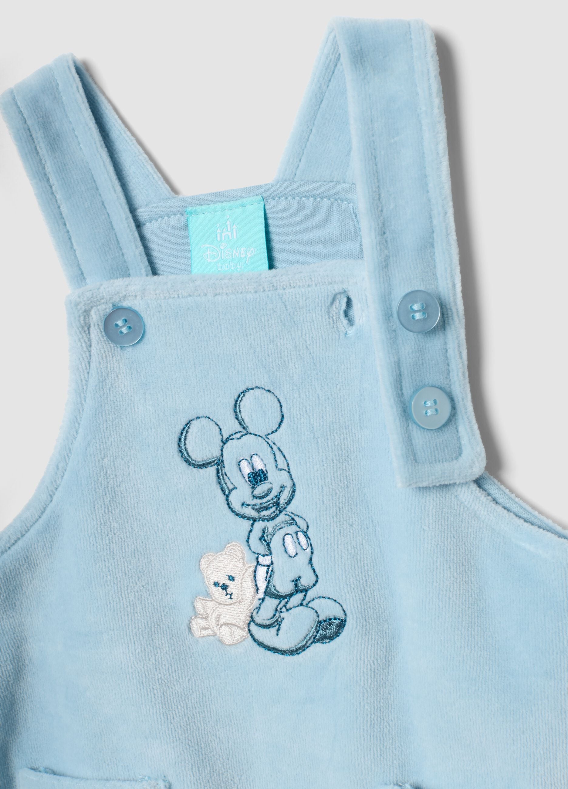 Blue and white organic cotton-blend set with Mickey embroidery for baby