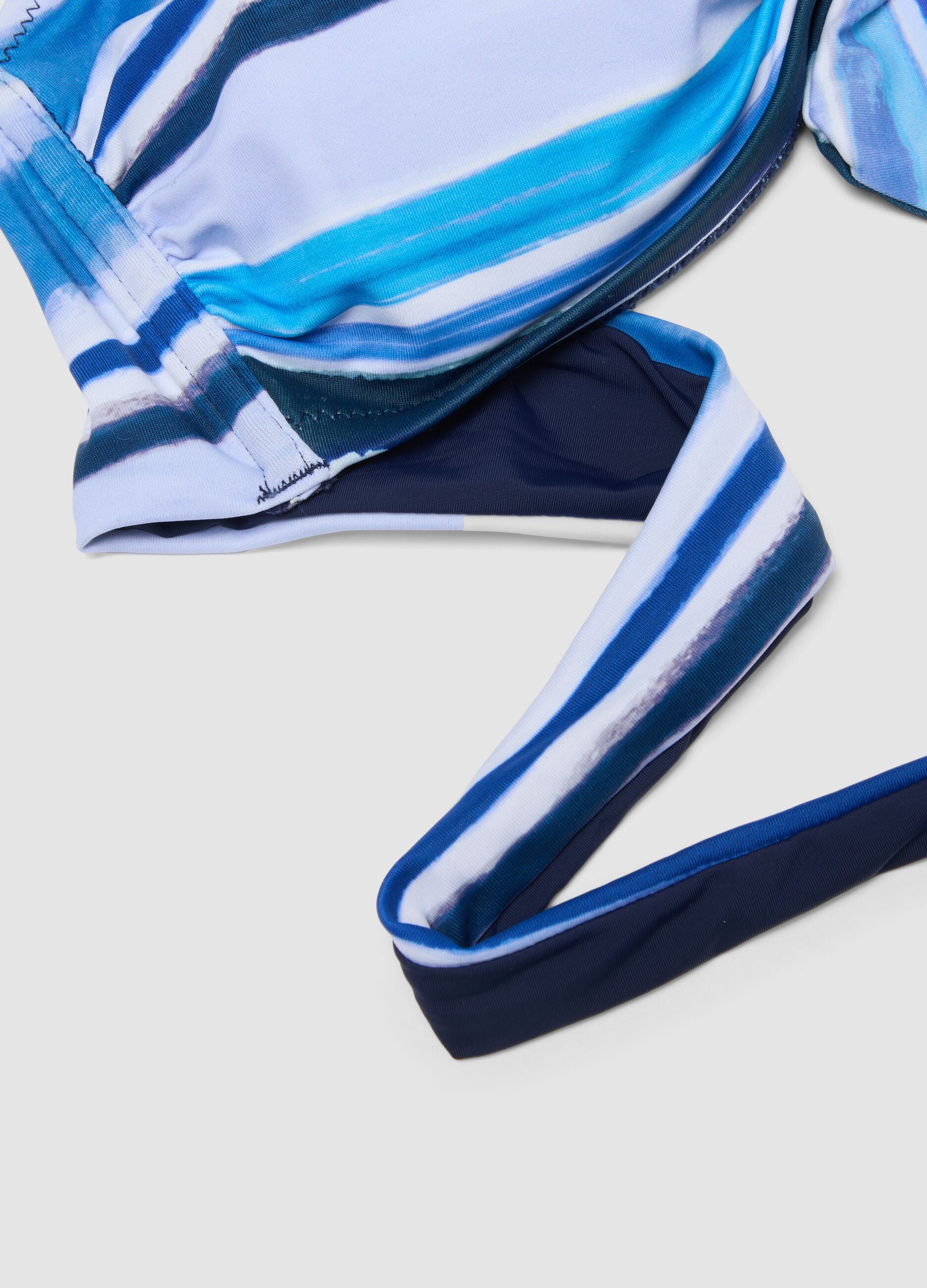 Blue triangle bikini top in stretch fabric