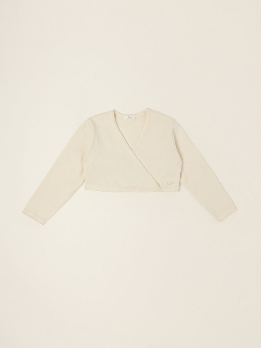 Cardigan bianco in puro cotone da neonata_0