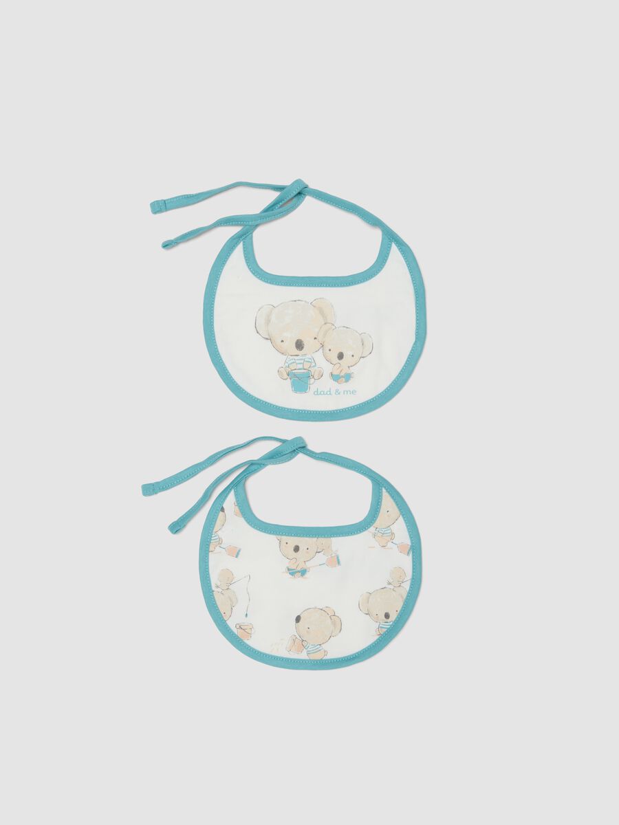 Twin pack of multicolour newborn bibs in pure cotton with ties_0