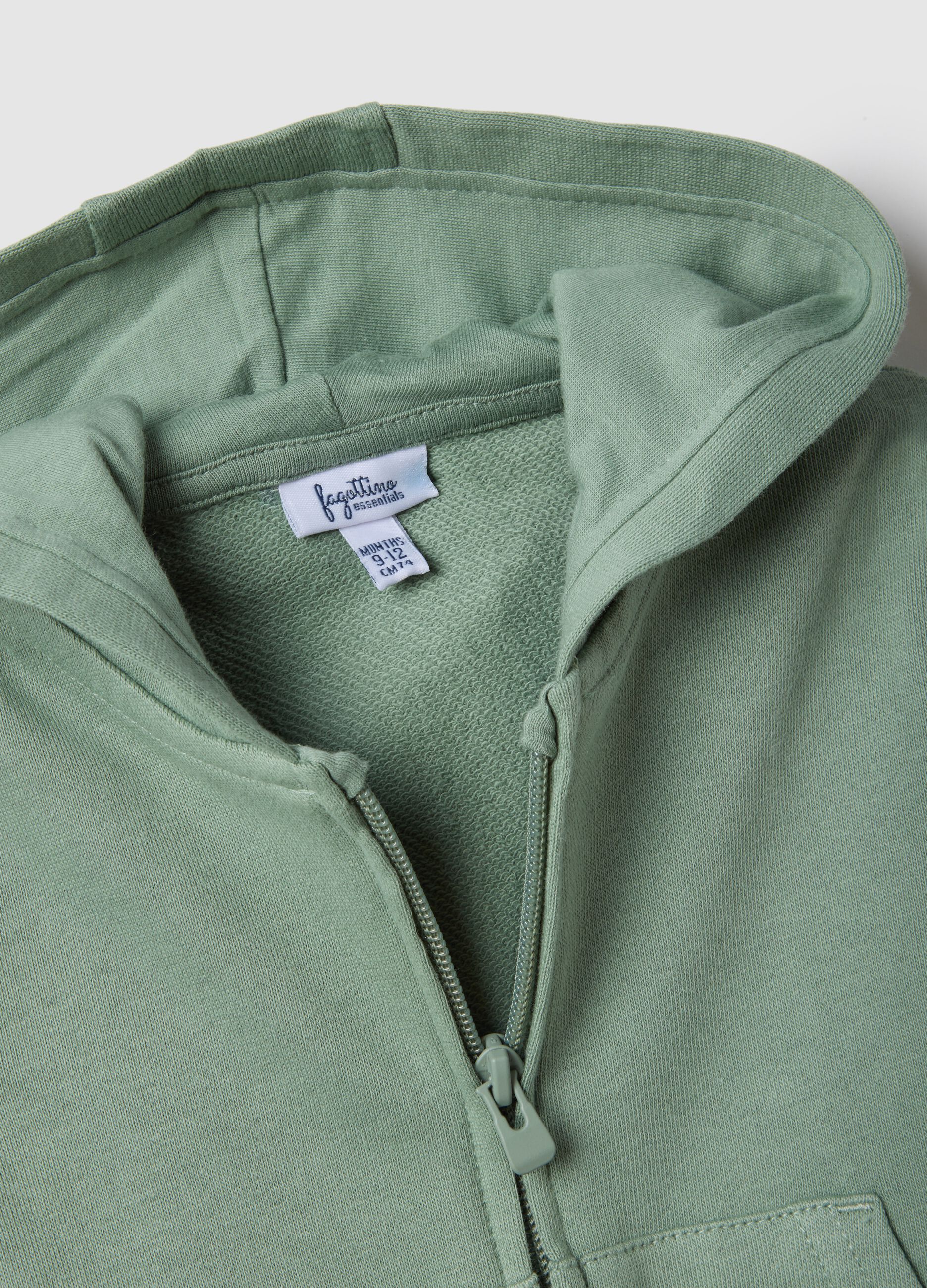 Green pure cotton kids' regular fit hoodie with zip
