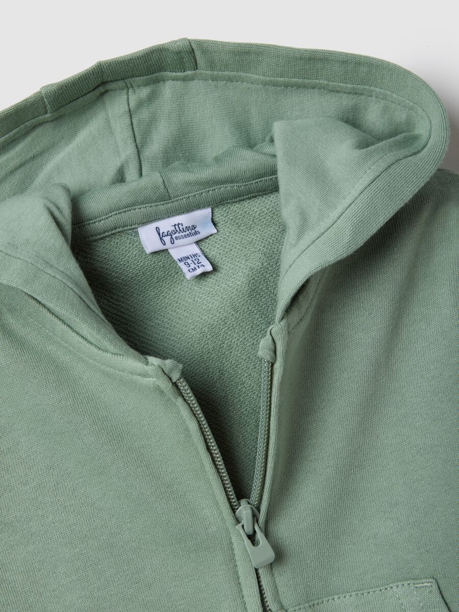 Green pure cotton kids' regular fit hoodie with zip_2