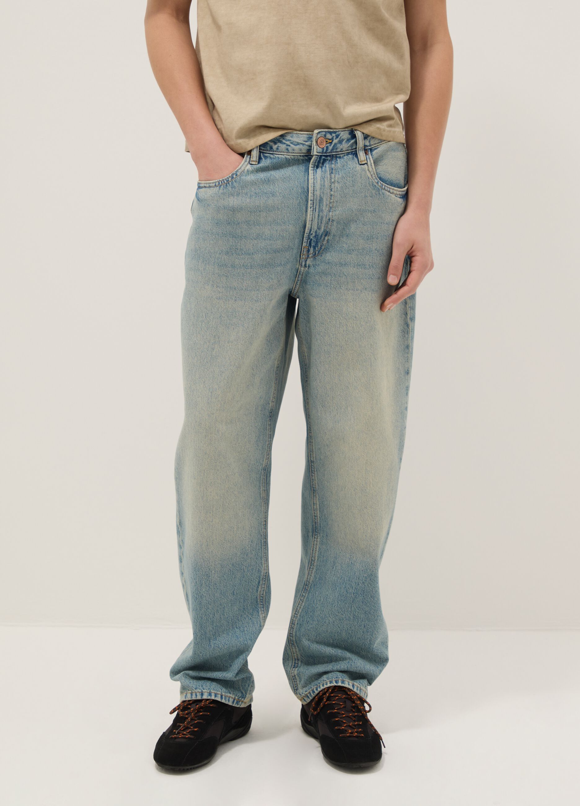 Blue baggy jeans in pure stretch cotton