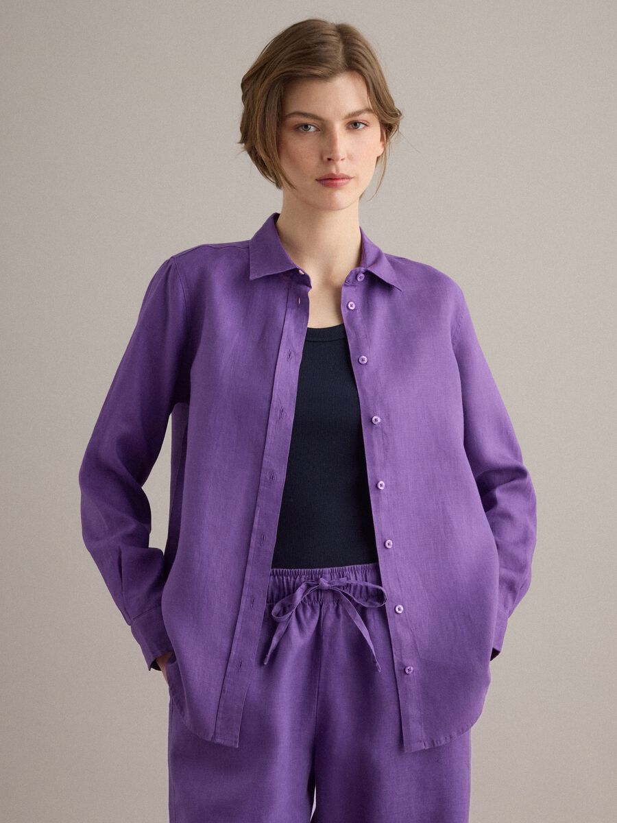 Purple pure linen regular fit shirt_4