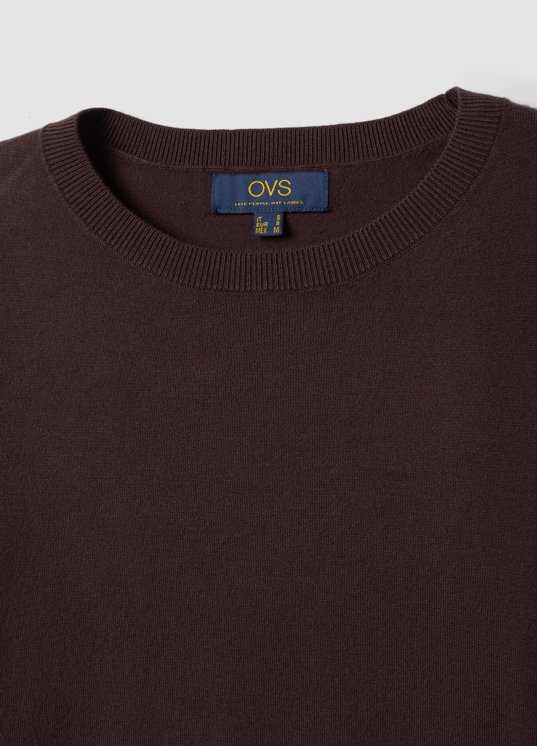 Brown viscose-blend crew-neck top