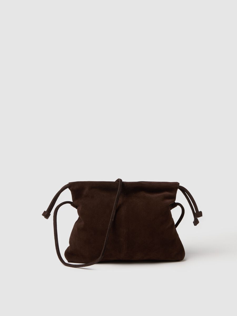 Borsa in vera pelle marrone con chiusura a laccio_0