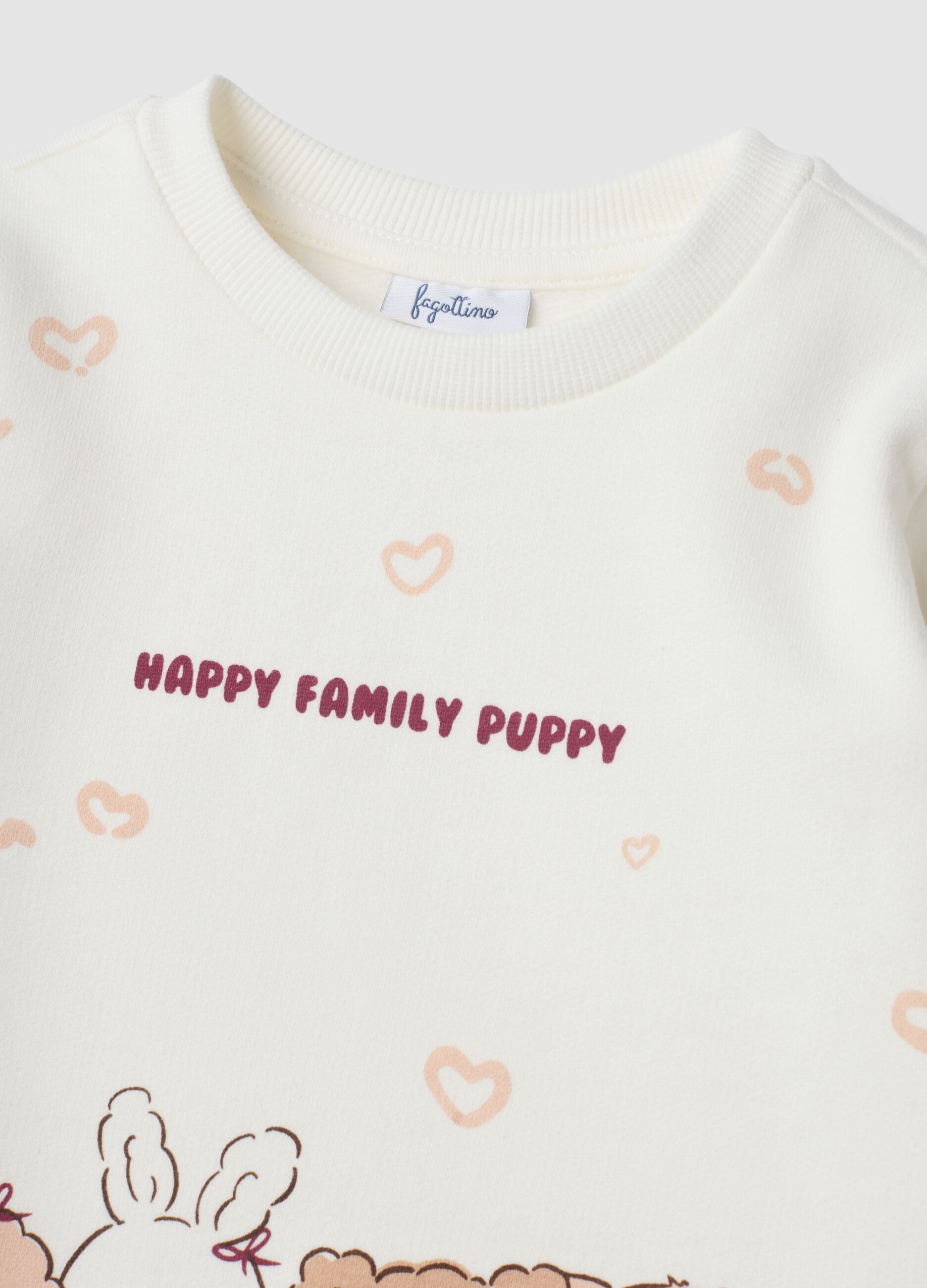 White pure cotton sweatshirt with crew neck and print