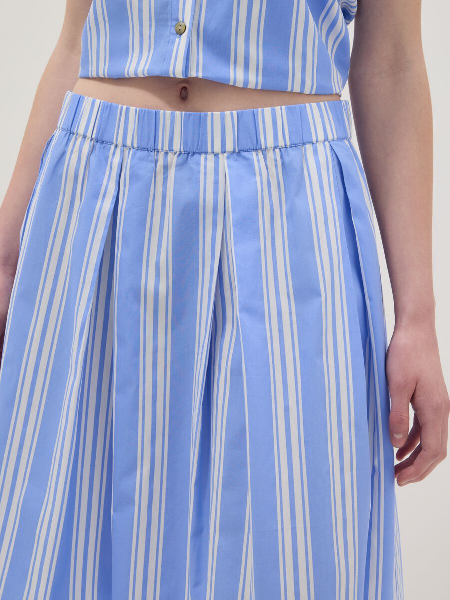 Blue striped pure cotton midi skirt_3