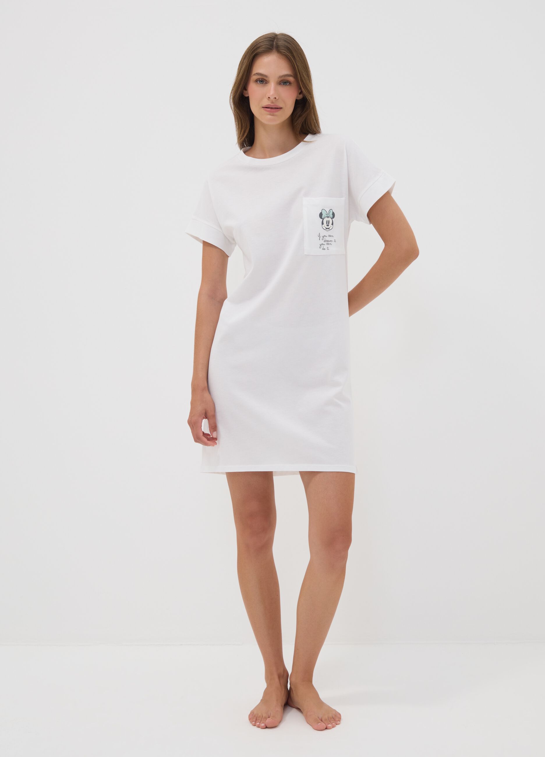 White nightdress in pure organic cotton with Minnie print