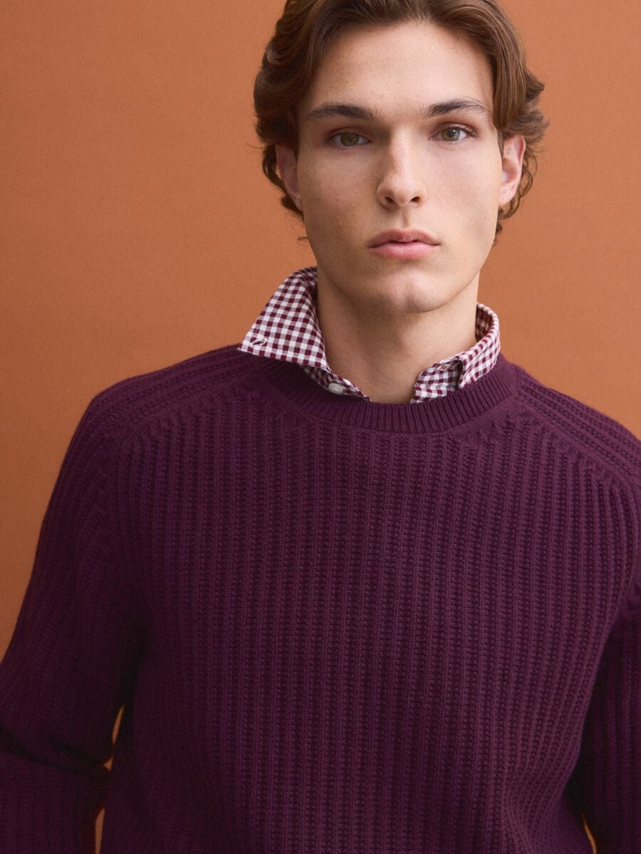 Purple ribbed cotton-blend crew-neck jumper, regular fit_1